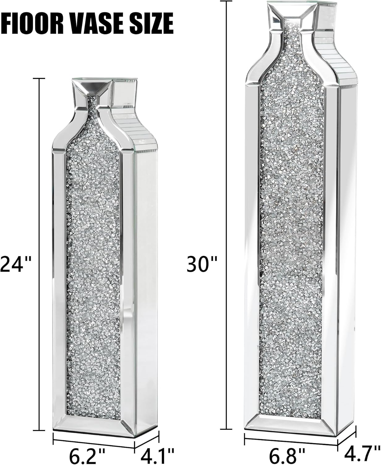 SHYFOY Floor Vase Crushed Diamond Mirrored Vase - Silver Floor Standing Vases Set of 2-24" & 30" Large Crystal Tall Vases for Living Room Dining Bedroom Home Corner Hallway Indoor Office Floor - Image 6