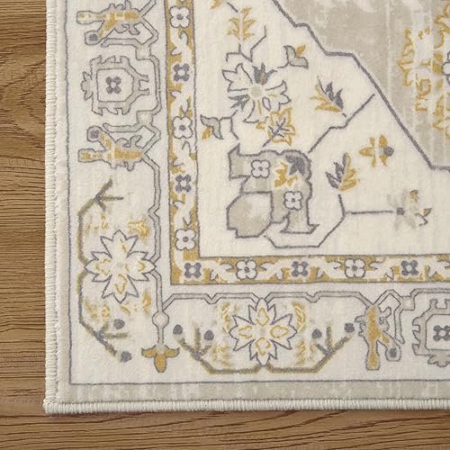 Miniatura 9 de COZYLOOM Alfombra vintage de estilo bohemio de 4 x 6 pies, lavable, con estampado floral oriental, antideslizante, con medallón, suave, plegable,