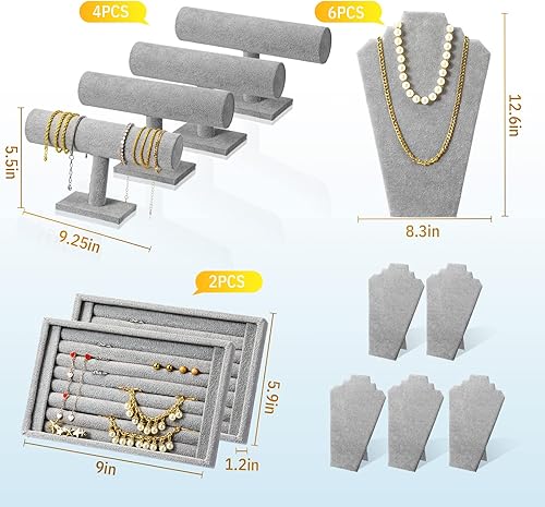 Miniatura 2 de MTLEE Juego de 12 soportes para joyas, incluyendo soporte de exhibición de pulsera con barra en T, soporte de exhibición de collares, caballetes de