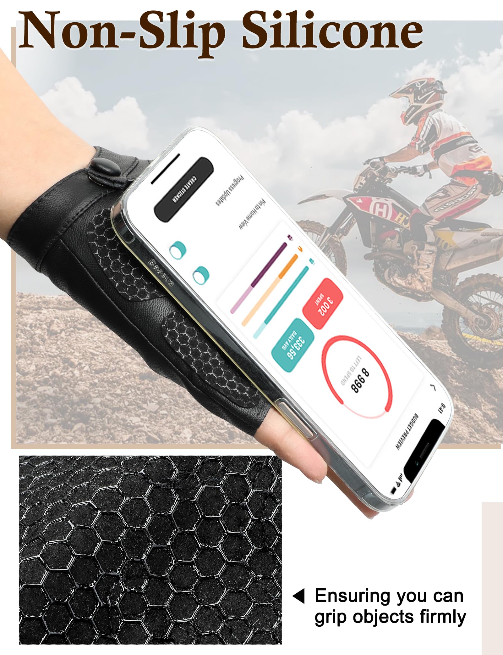 MELLIEX Rękawiczki skórzane bez palców, antypoślizgowe rękawiczki ze skóry PU pół palca dla mężczyzn kobiet motocykl jazda na rowerze