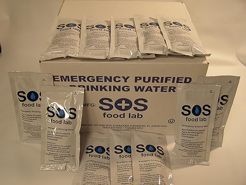 Emergency Water Pouches Case of 96 for Survival Kits, Disaster Supplies, 5 Year Shelf Life - SOS Brand