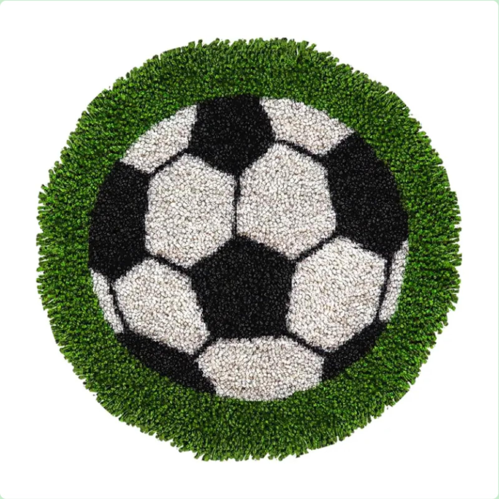 XDEGHUANGSS Latch Hook Rug Kit: Soccer Ball On Green Design,Beginner Craft