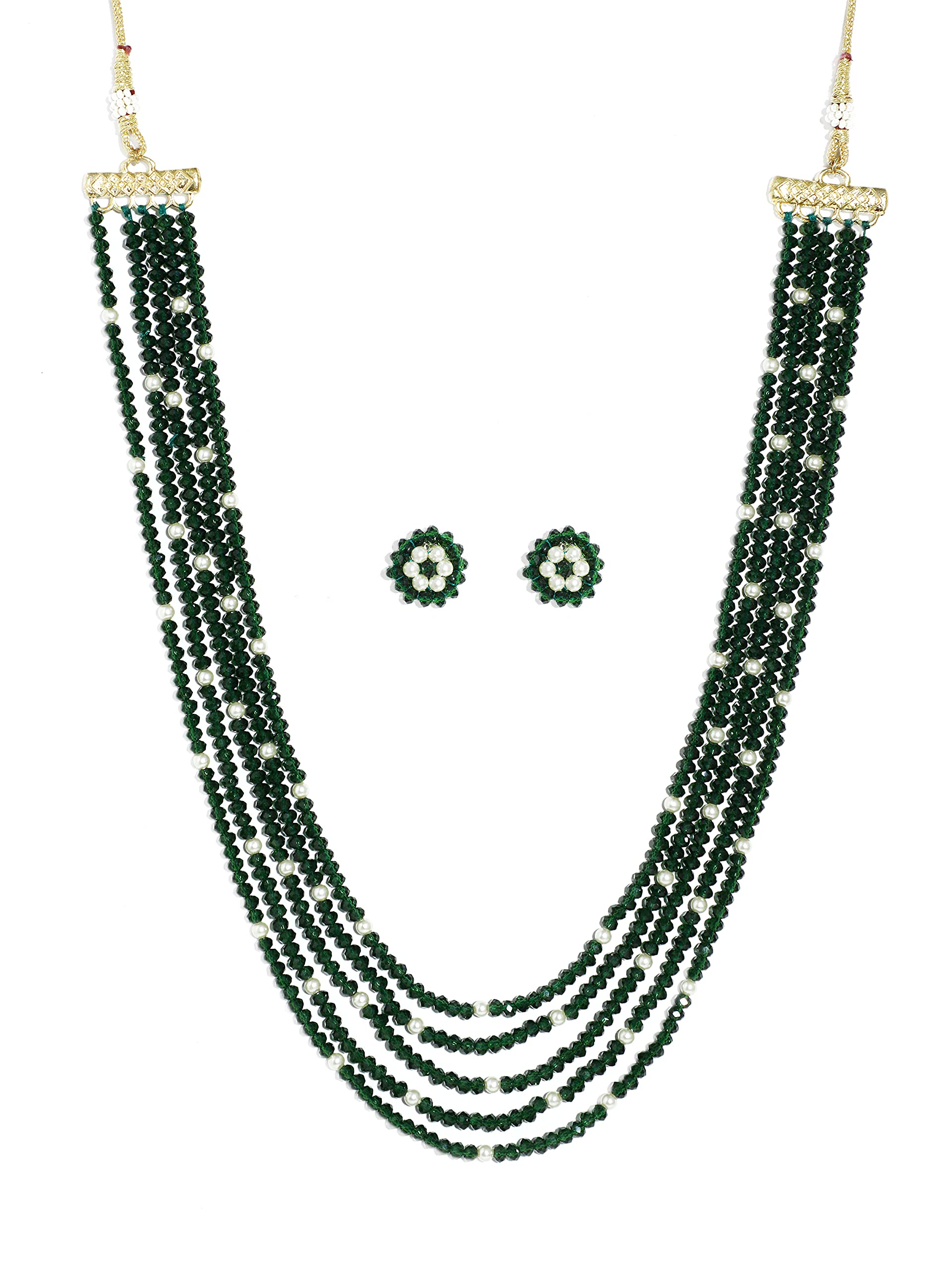 Karatcart Womens Green Crystal Beads Multi-Strand Rani Haar Necklace Set (B098P7BZ9D) Amazon Price History, Amazon Price Tracker