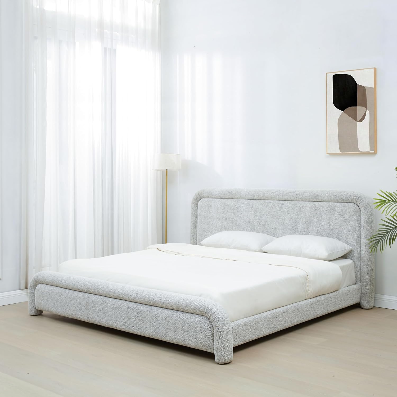 SAFAVIEH Couture Collection - Adelle Black & White Chenille Upholstered King Bed, Rounded Modern Frame Design, No Box Spring Needed (SFV4874B-K)