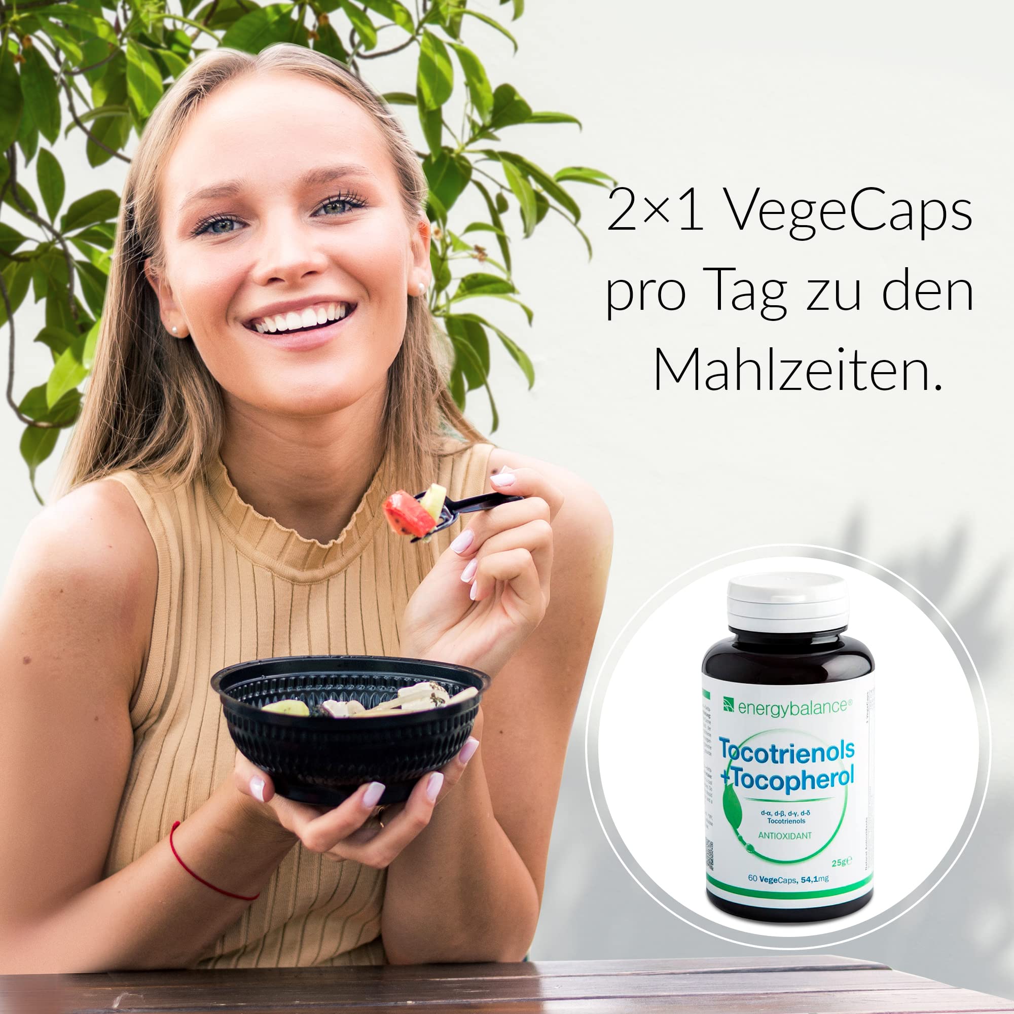 EnergyBalance Tocotrienol alpha-gamma - 4 Tocopherole in 1 Kapseln mit Antioxidantien - Natürlicher Vitamin E Komplex - Vegan, ohne Zusätze - 60 VegeCaps à 54,1mg