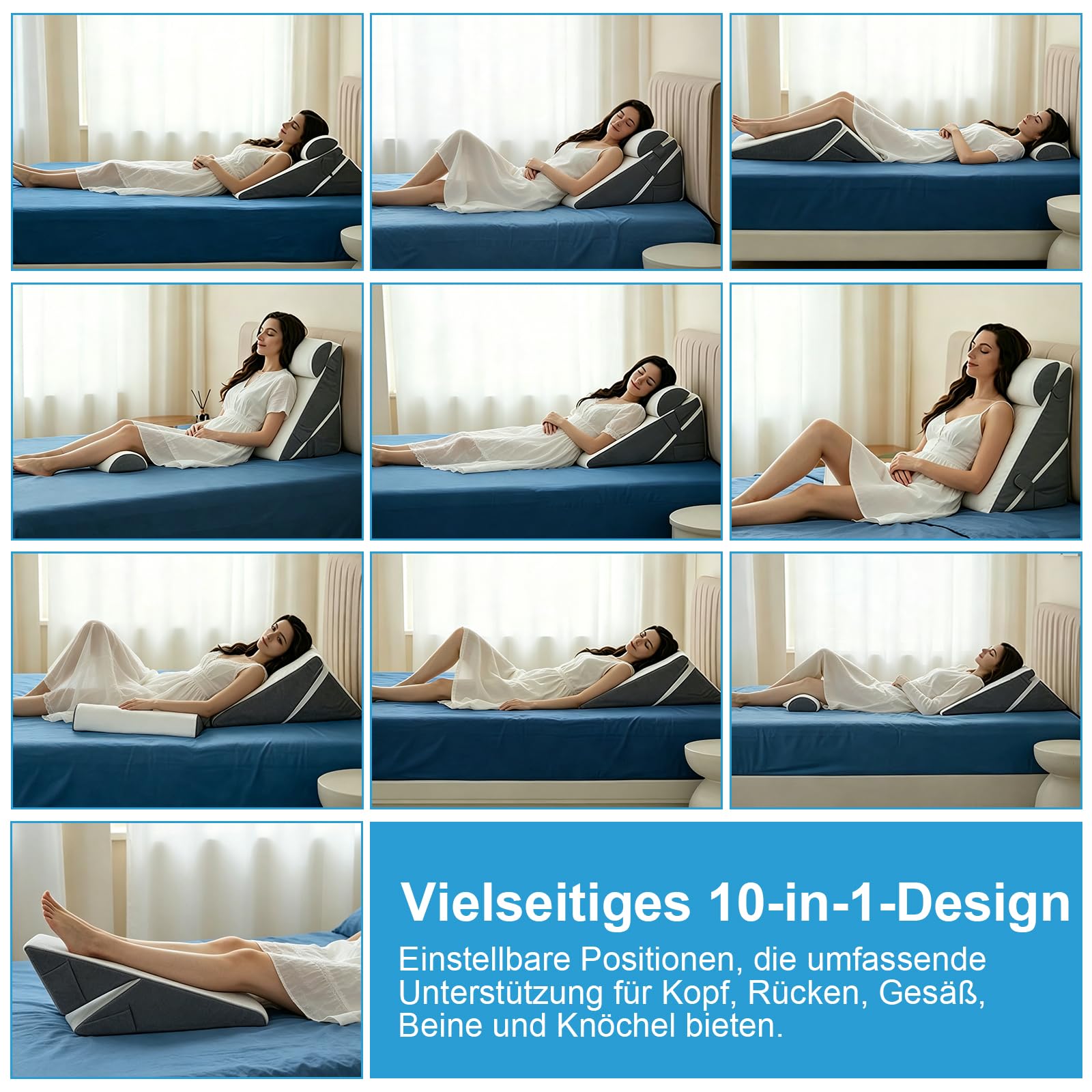 Orthopädische Keilkissen 3er-Set, Höhenverstellbar 9''/12'', für Reflux-Linderung, Rückenunterstützung, Lesekissen für Bett und Sofa