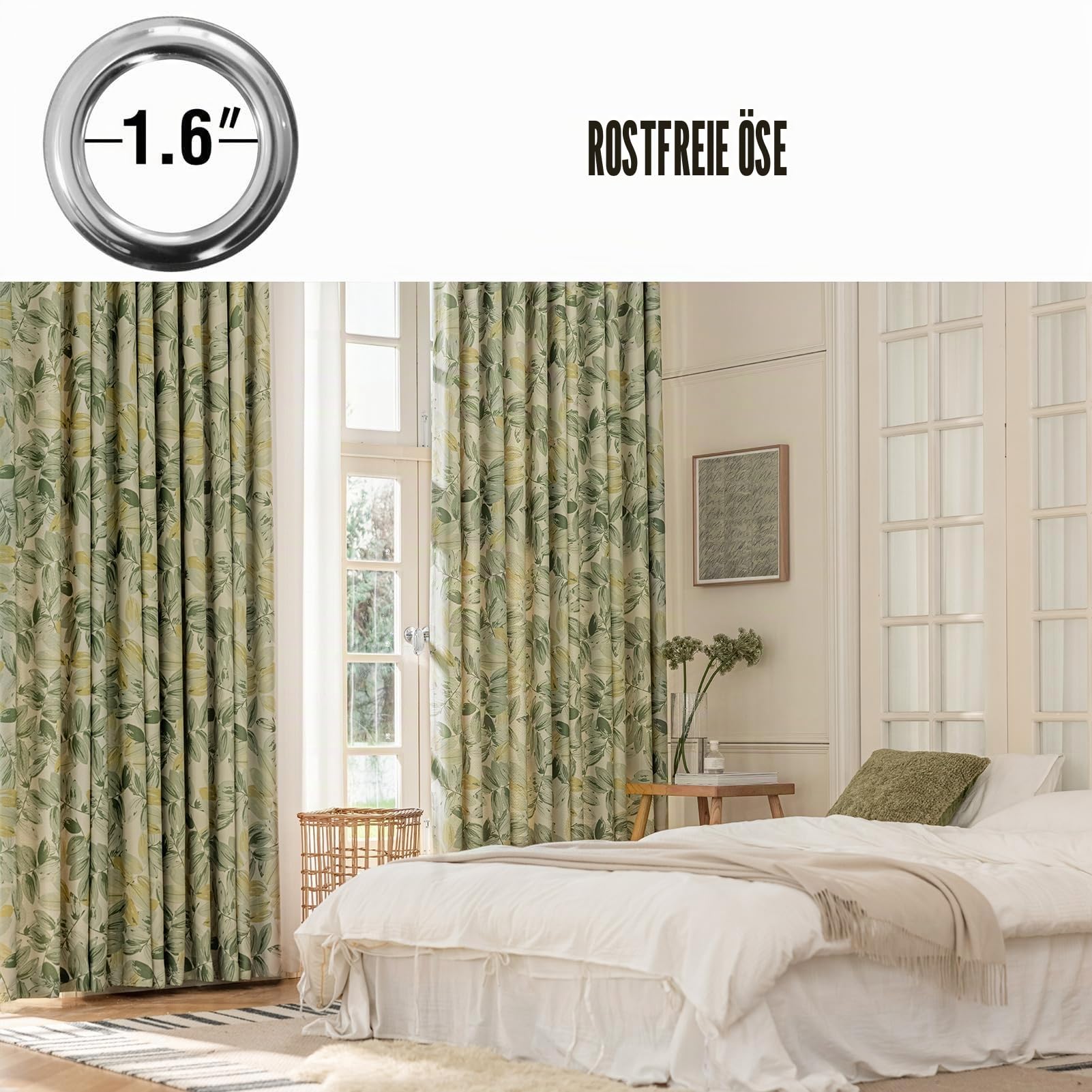 SUOUO Verdunkelungsvorhänge für Schlafzimmer, 225 x 140 cm, 2er-Set, Raumverdunkelung, Druck, Fenstervorhänge für Wohnzimmer, Grün