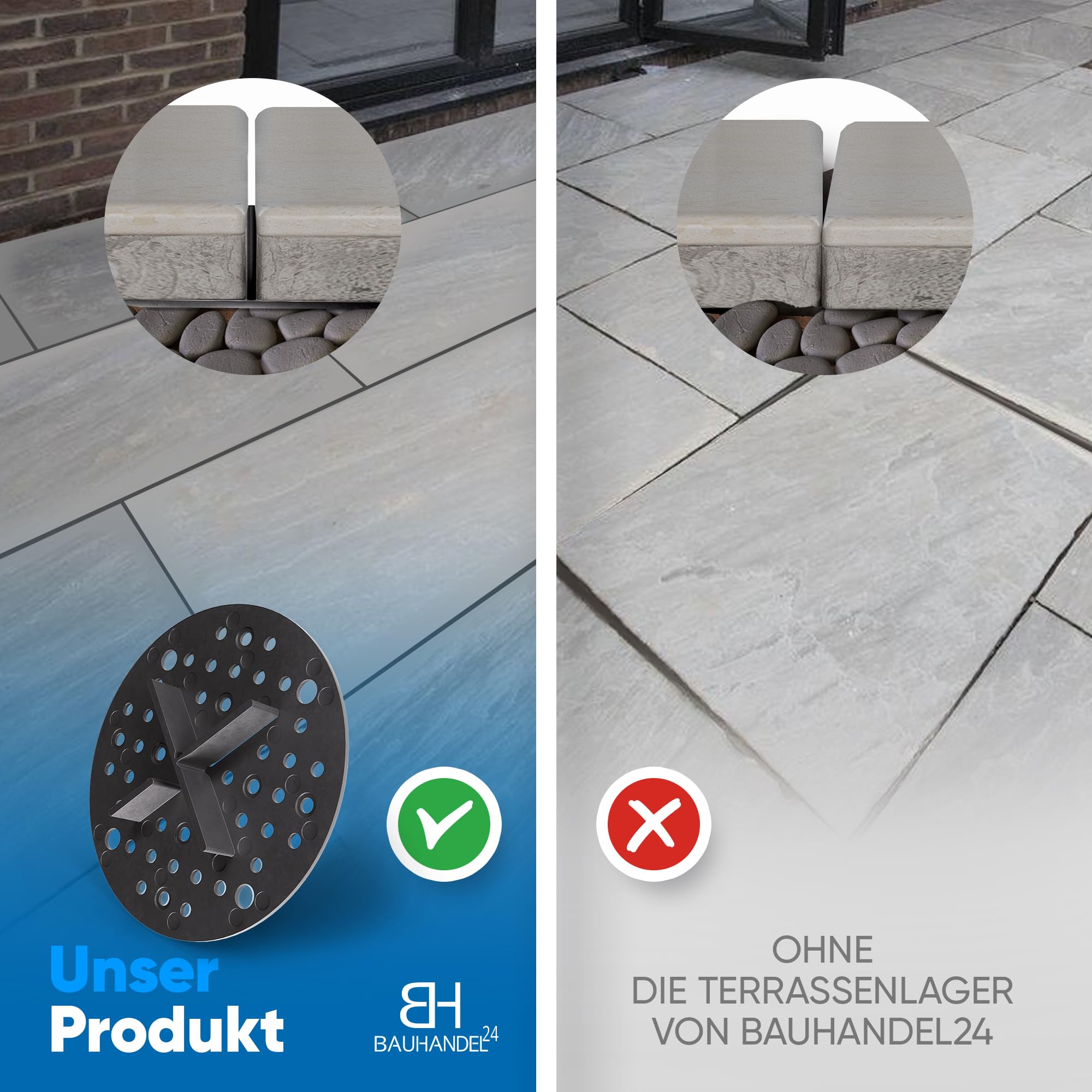 Bauhandel24 Fugenkreuze 3mm für Terrassenplatten Plattenlager Auflage Pads mit Teller Außenbereich Kiesbettlager Splittbettlager Schwarz
