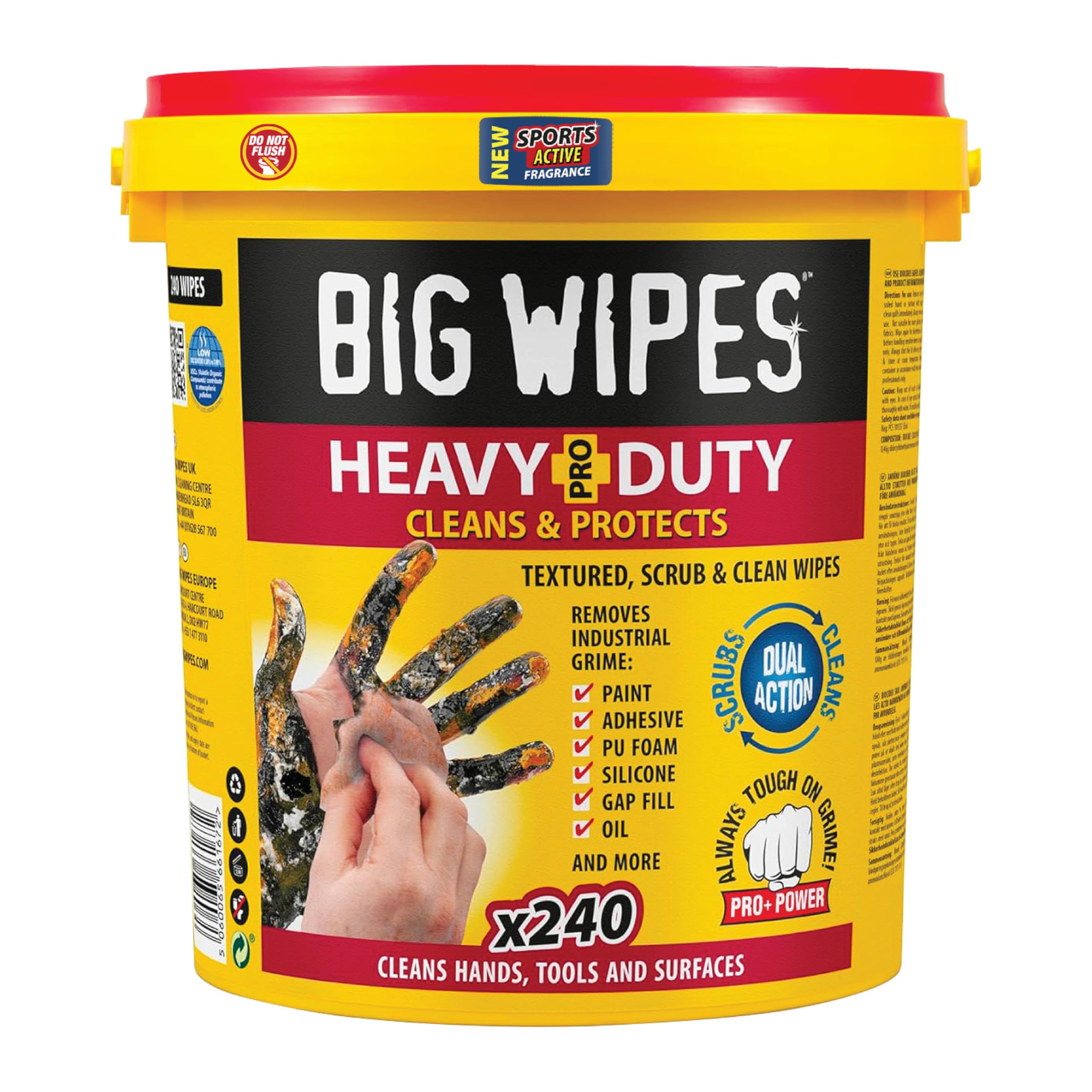 BIG WIPES Heavy Duty Industrial Hand Cleaning Wipes, Textured Scrubbing Degreaser Wipes for Mechanics and Tool Cleaner – 240 Count Bucket (1 Pack)