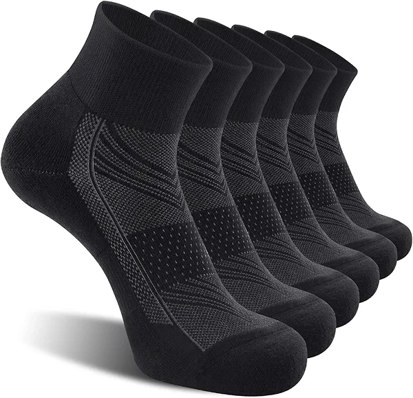 CelerSport 6 Pack Men's Ankle Socks with Cushion, Sport Athletic Running Socks, Black, Medium