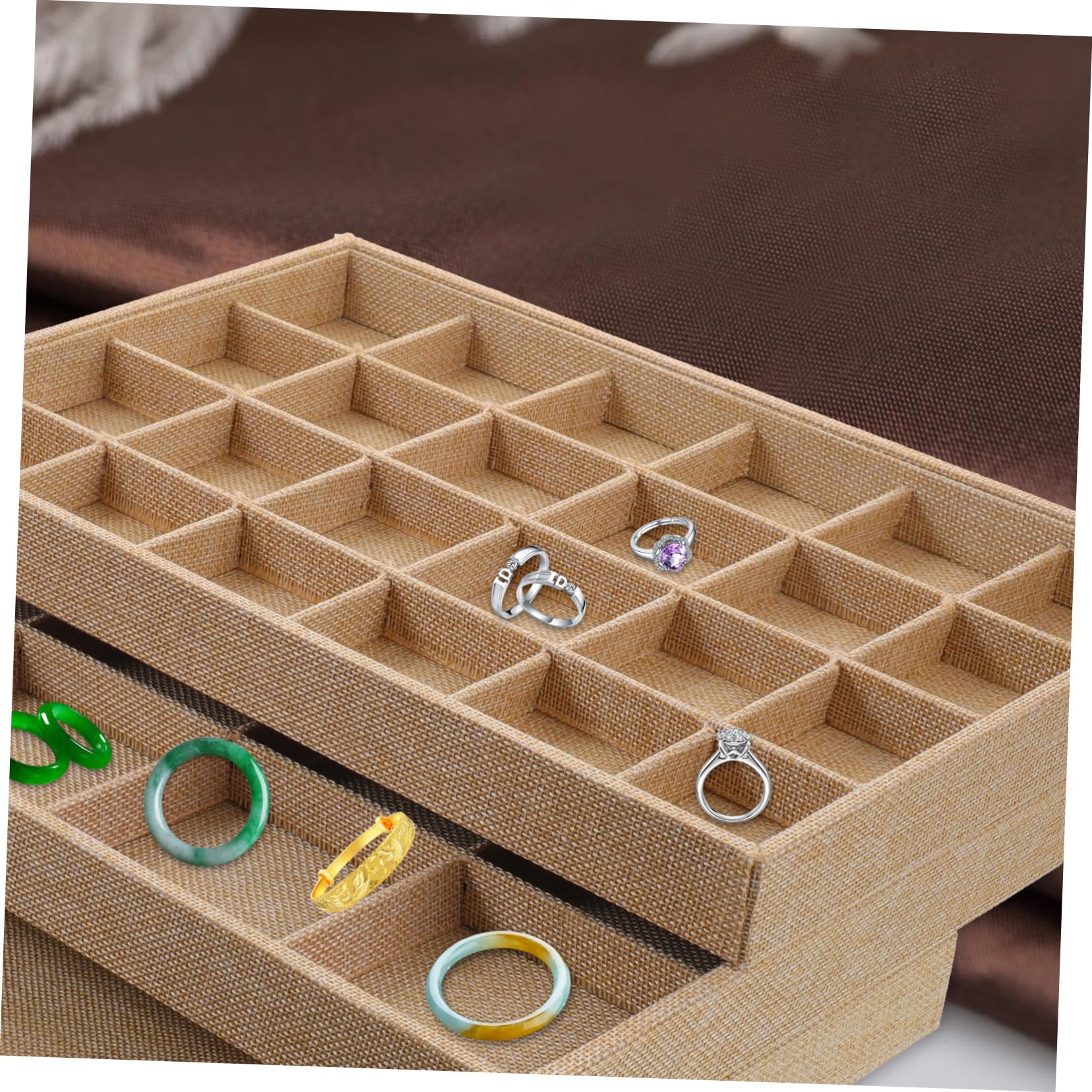 Alipis Organizador De Joyas Bandeja 3 Piezas Lino, Caja Organizadora Para Collares, Anillos y Pendientes, Portátil y Funcional Para Mujeres, Adecuado Para Almacenamiento y Exhibición Hogar
