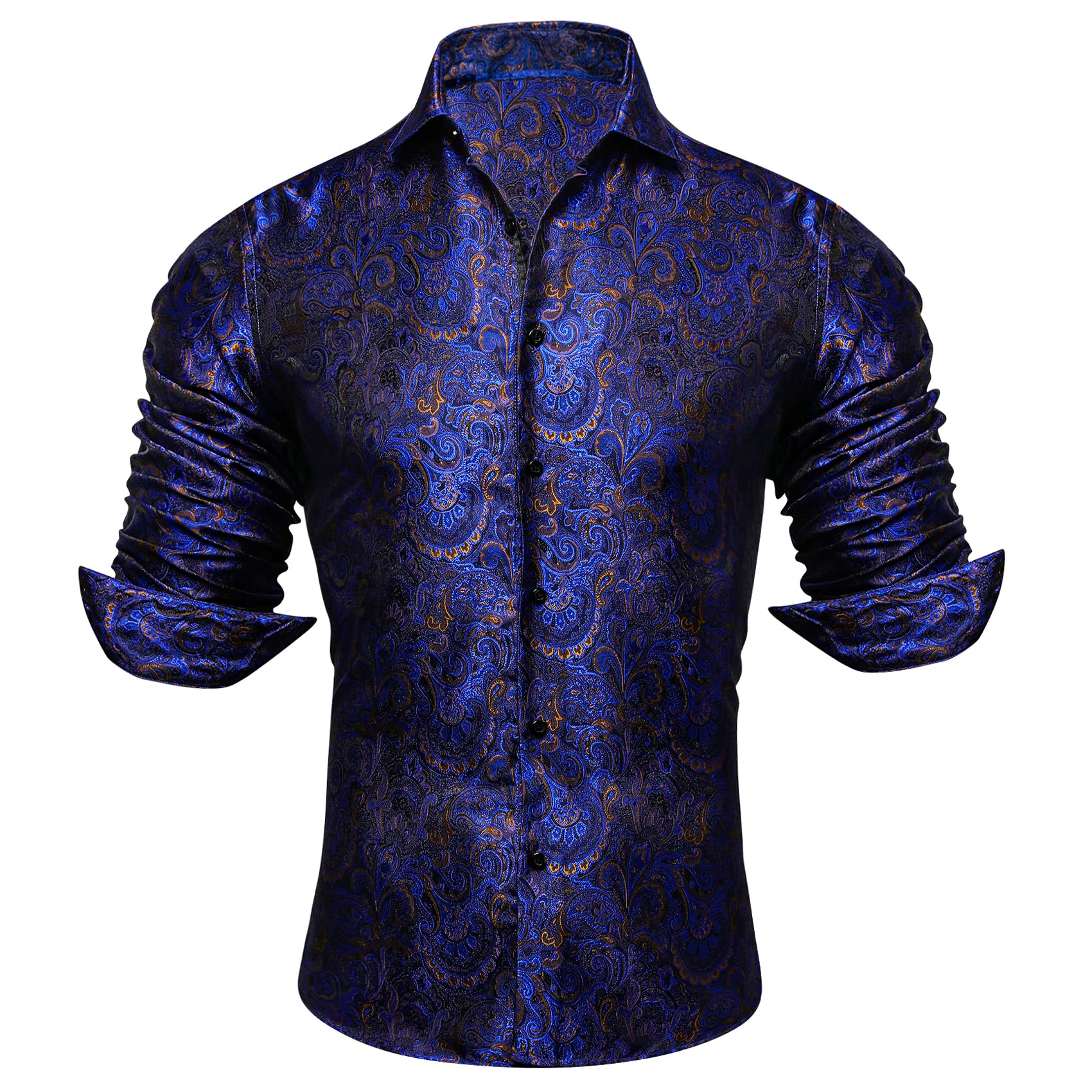 Barry.WangMen's Shirts Paisley Woven Flower Silk Dress Shirts French Cuff Fashion Leisure Wrinkle-Free