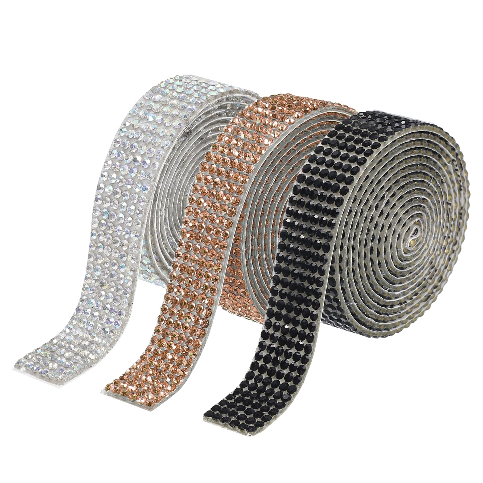 3 Roll Self-Adhesive Crystal Rhinestone Ribbon - 0.26 Inch Wide, 3 Yards Each, For Crafts, Wedding & Cake Decor