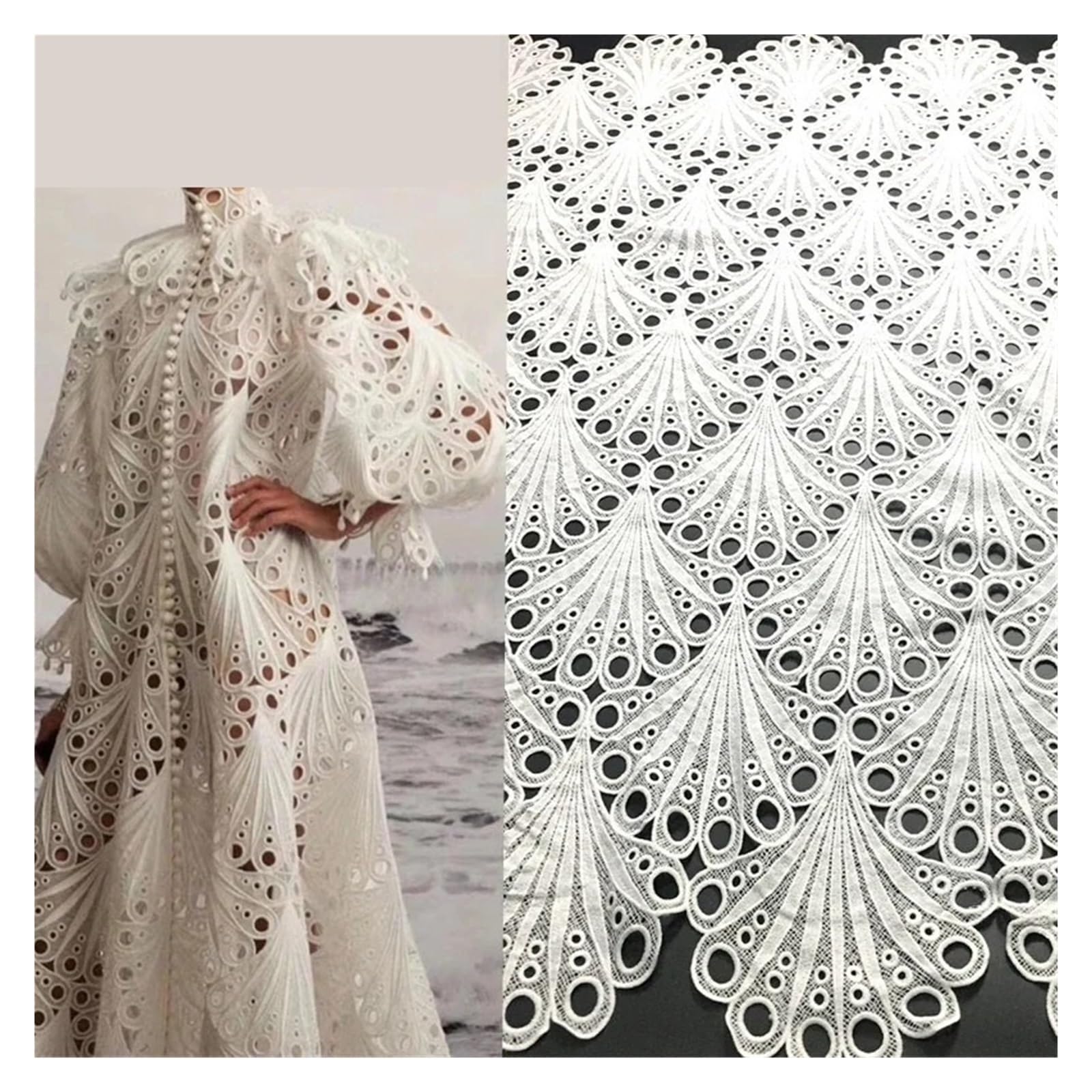 Afrykańska Koronka Gipiurowa W Stylu Nigeryjskiej Koronki Rozpuszczalnej Wodzie 5 Jardów Na Wesele Białe PięKny I Elegancki Design