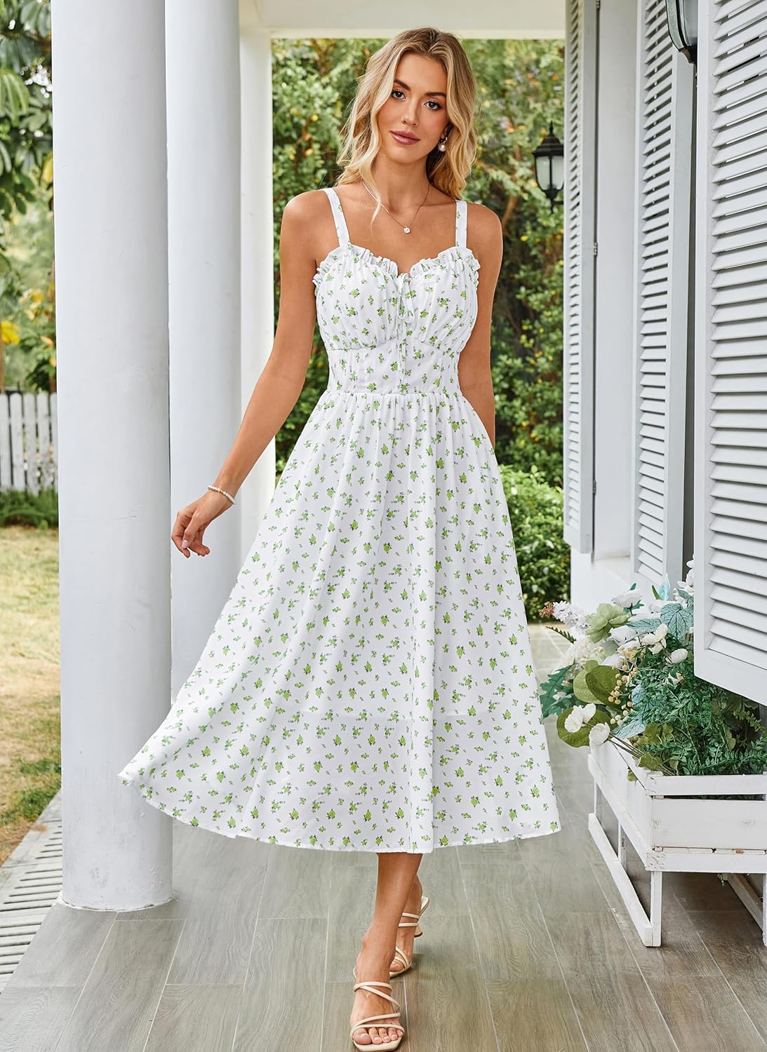 Scarlet Darkness Summer Dresses for Women 2026 Floral Corset Dress Long Milkmaid Dress with Pocket - Image 3
