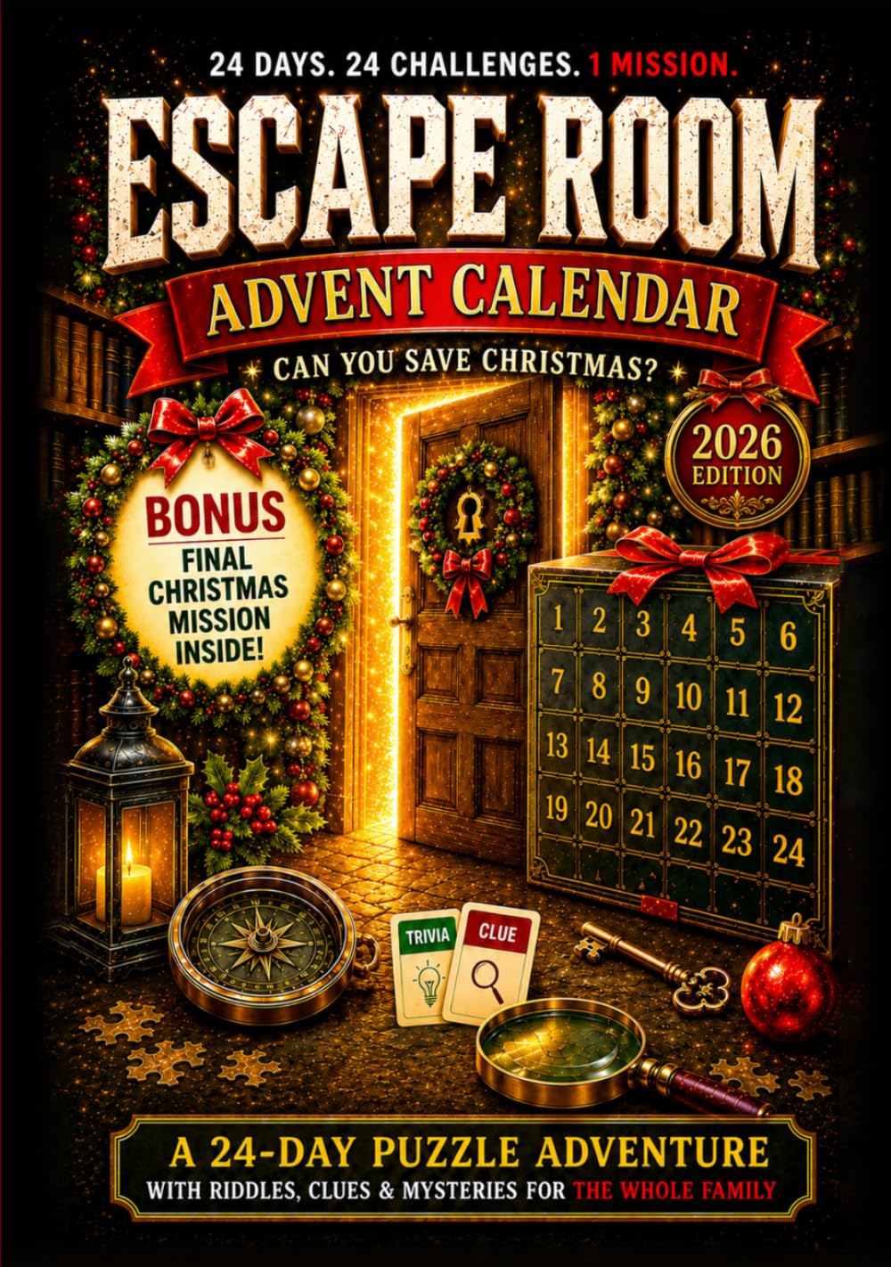 Escape Room Advent Calendar: A 24-Day Puzzle Adventure with Riddles, Clues & Mysteries for the Whole Family (The Christmas Countdown Collection)