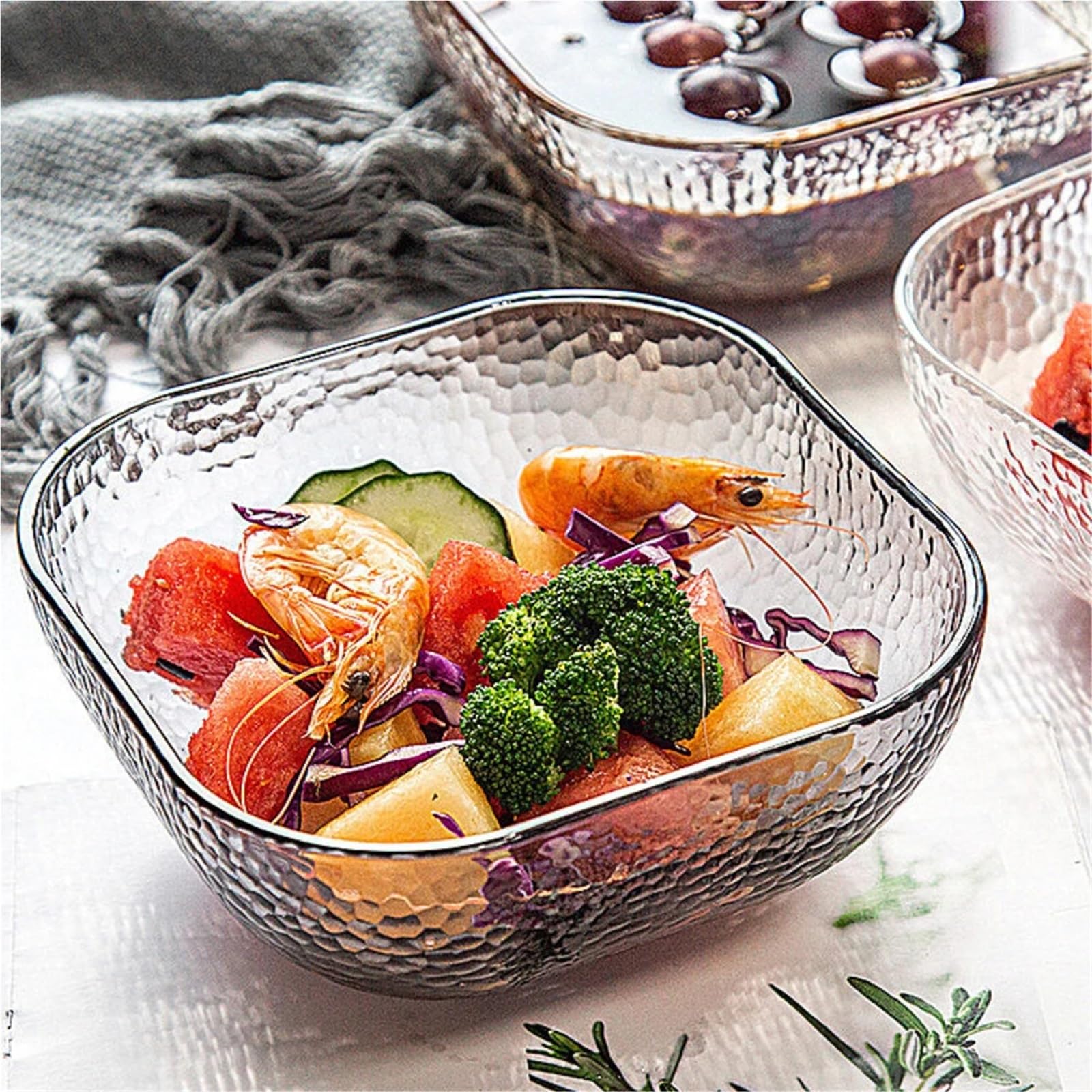Ensaladeras Tazón de vidrio cuadrado, simplicidad moderna, Color sólido, contenedor de alimentos for el hogar, frutas, yogur, verduras, ensalada, helado, postres Para Cereales, Ensalada(Transparent La