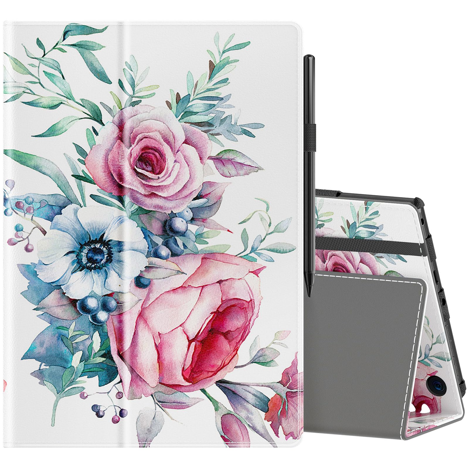 COOWPSfor All-New Amazon Kindle Fire HD 10 Tablet Case (13th/11th Generation, 2023/2021 Release) 10.1" - Slim Folding Stand Cover with Auto Wake/Sleep, Hand Strap and Stylus Pen Holder, Peony