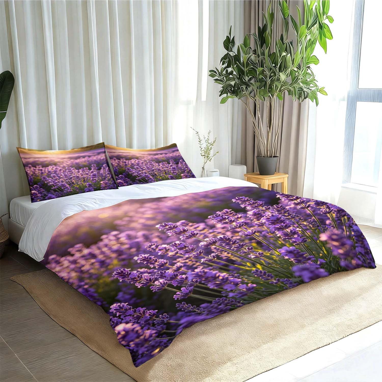 Lawendowa pościel 200 x 200 cm, 3-częściowy, komplet pościeli z mikrofibry