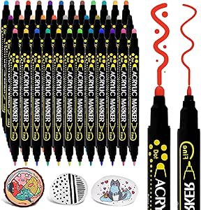 36 Color Acrylic Paint Pens Dual Tip Markers - For Wood, Canvas, Rocks & Fabric Art Projects