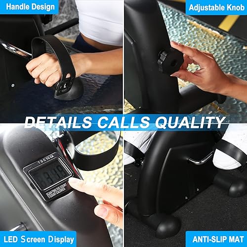 Miniatura 4 de YSSOA Bicicleta estática a pedales, ejercitadora de pedales debajo del escritorio, mini bicicleta estática portátil para entrenamiento de brazos y