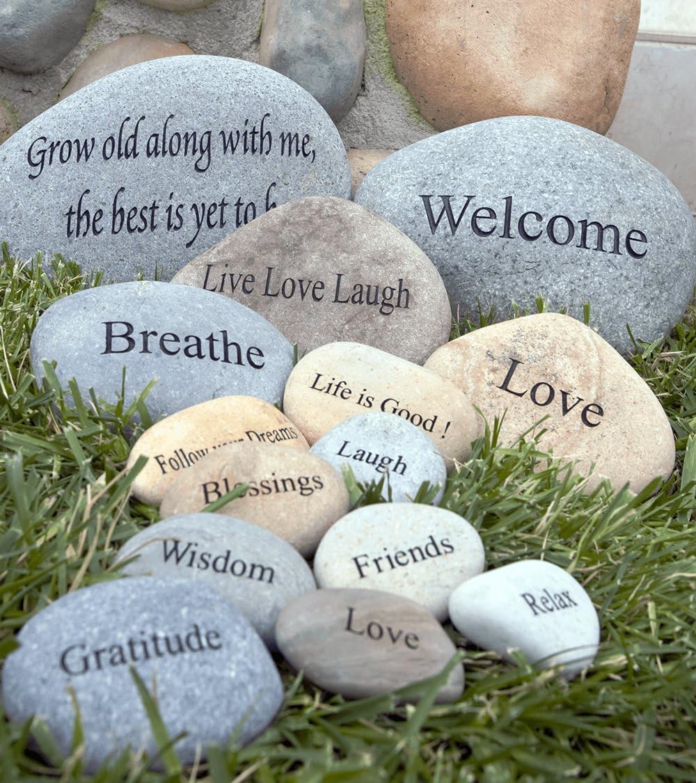 Garden Age Supply Believe Engraved Stone Pebble River Rock Stone (Medium)