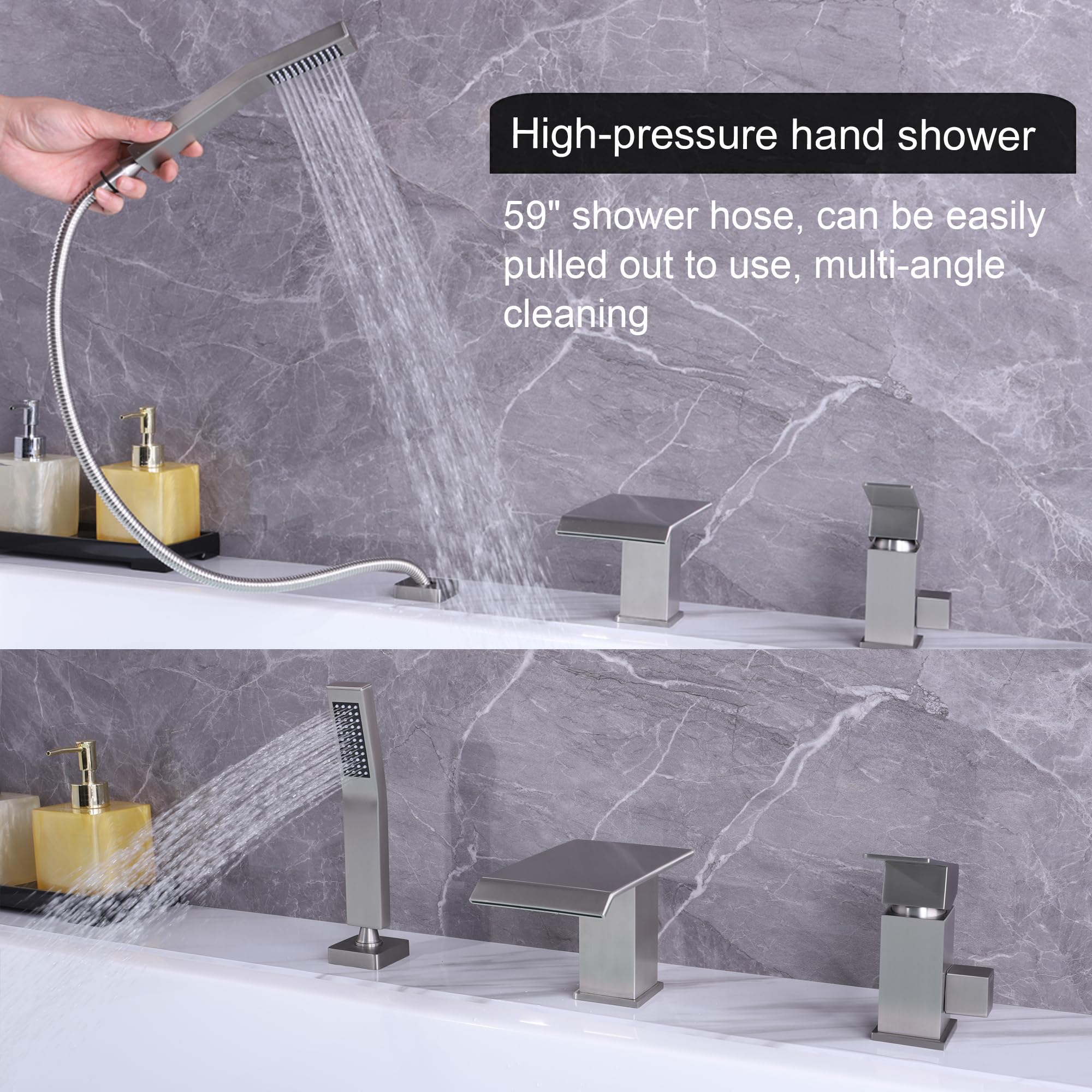 Gessi Rettangolo Robinetterie De Baignoire à Trois Trous Pour Bec De Baignoire Avec Inverseur