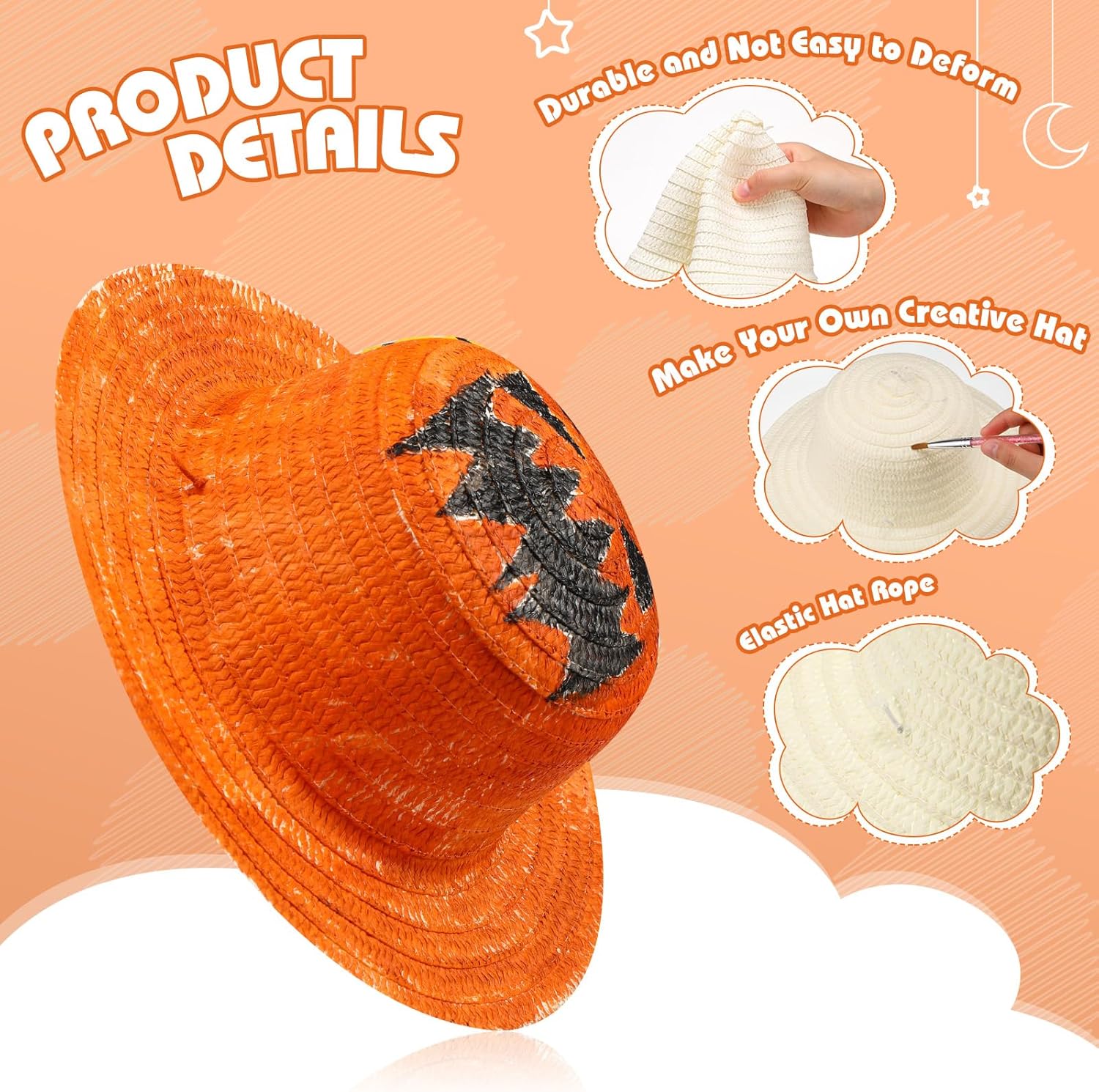 Mepase 20 Pcs DIY Straw Hat Set Beach Summer Work Farmer Hats for Men Women Kids Cowboy Birthday Party Decoration - Image 3