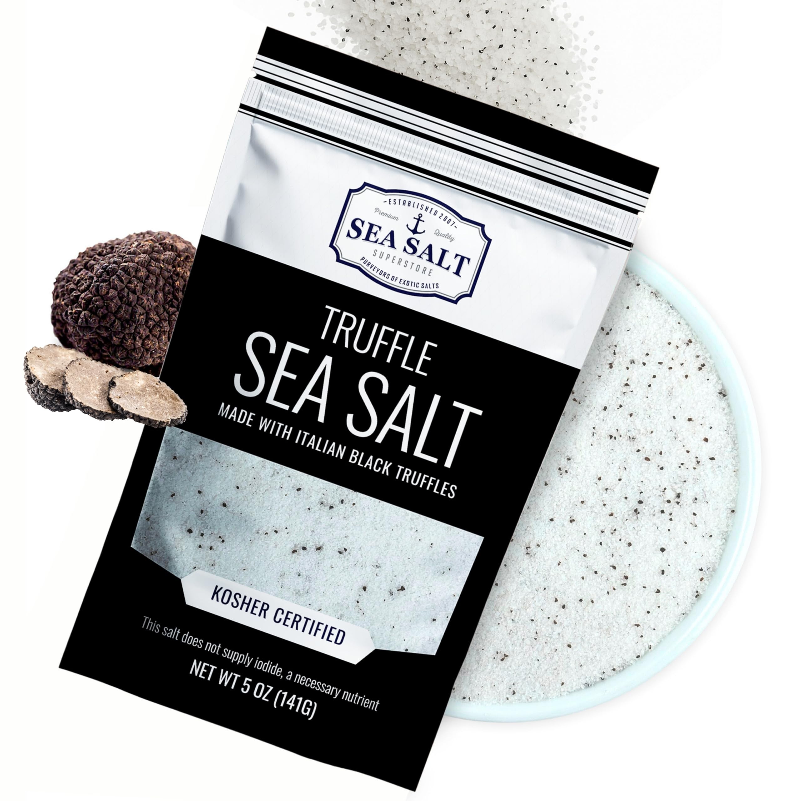 Caravel Gourmet Italian Black Truffle Sea Salt – Rich Truffle-Infused Flavor – Elevates Dishes Like Soups, Sauces, and Pasta – Unrefined,