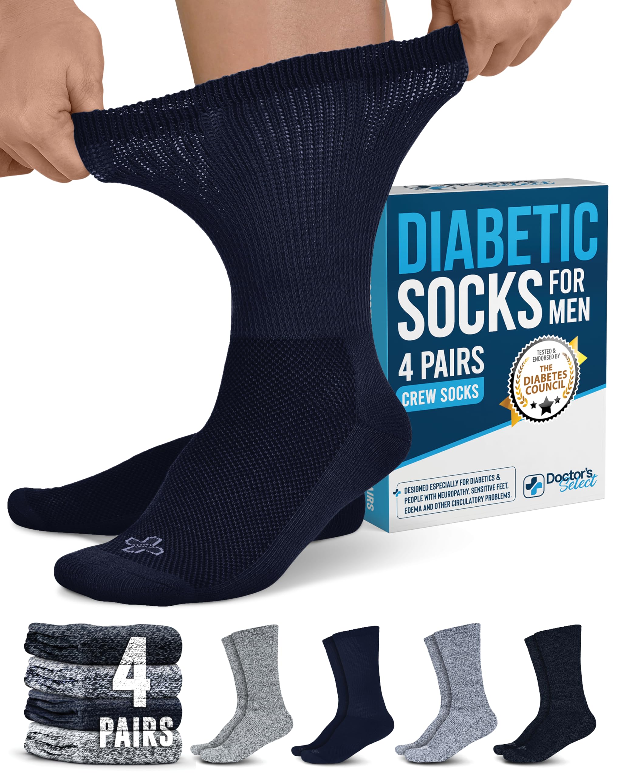 Doctor's SelectDiabetic Socks for Men - 4 Pairs Crew Diabetic Neuropathy Socks for Men | Diabetic Socks for Men 9-12
