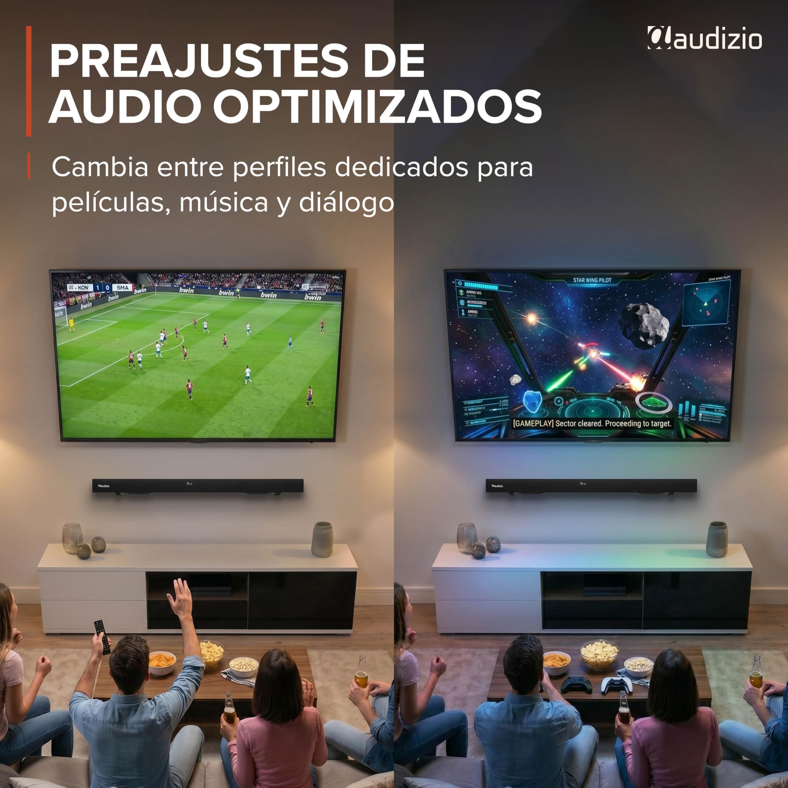 Audizio SB95 - Barra Sonido Bluetooth 120W con HDMI ARC, Bluetooth 5.3, Sistema 2.2, USB, Entrada óptica, Barras de Sonido para TV, Altavoces Bluetooth TV, Home Cinema ARC, Color Negro