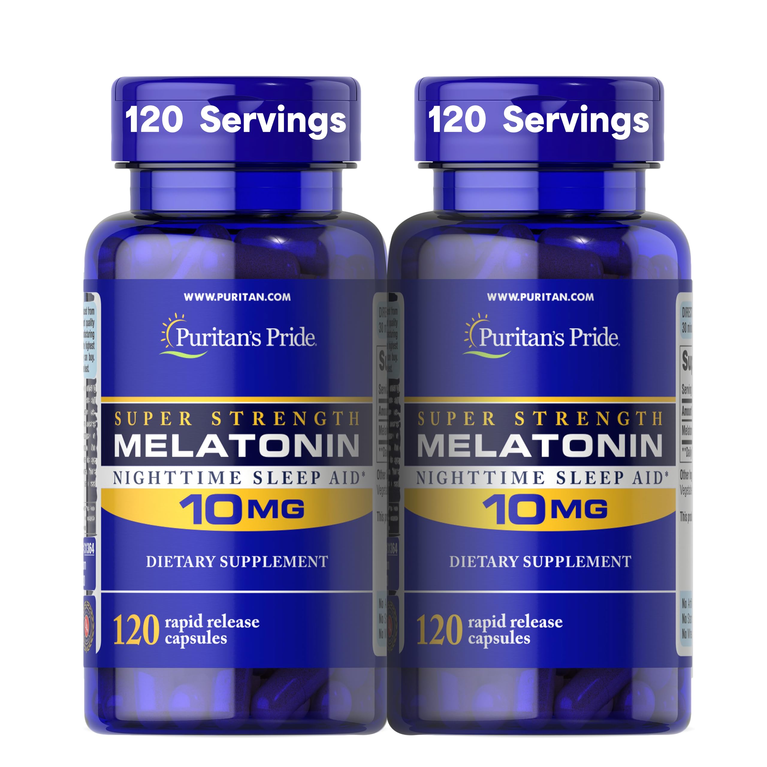 Premium Super Strength Melatonin 10mg Sleep Aid, Dietary Supplement for Sound, Restful, & Longer Sleep Support, 4 Month Supply, 120 Rapid Release Capsules, 2 Pack (Packaging May Vary)