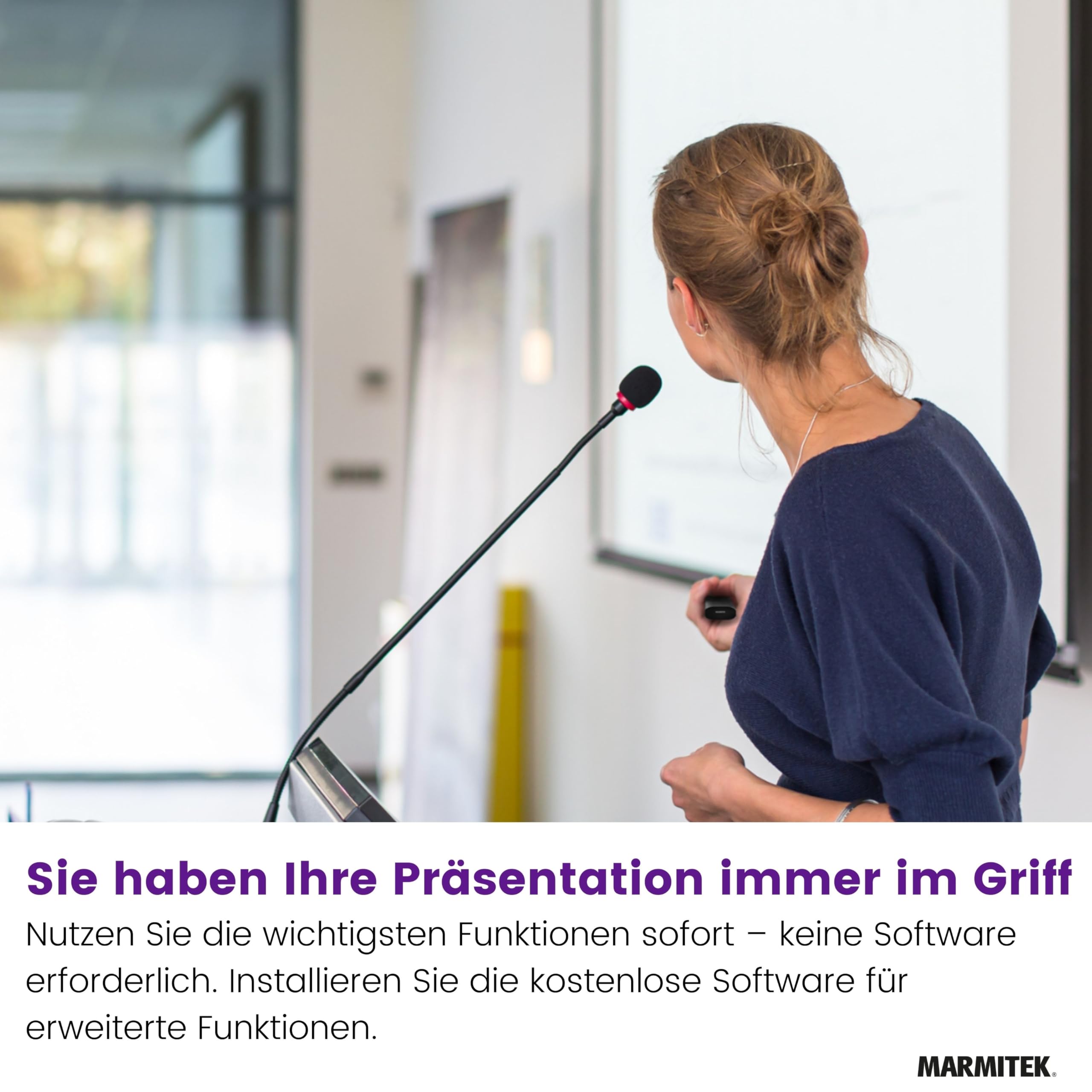 Marmitek WPR 400A - Präsentationsklicker mit digitalem Pointer Air Mouse | Wireless Presenter mit Zoom- und Markierfunktion, USB-C/USB-A Empfänger, PowerPoint Clicker, 100 m Reichweite, Windows/Mac