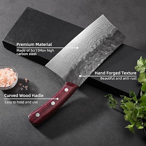 Miniatura 2 de Mirror Flower Hand made Forged Meat Cleaver Knife,High Carbon Stainless Steel Butcher Knife with Forged Blade,Gift Box