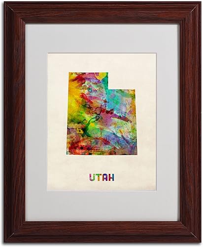 Miniatura 2 de Trademark Fine Art Utah Map - Arte enmarcado mate por Michael Tompsett en marco de madera, 11 x 14 pulgadas