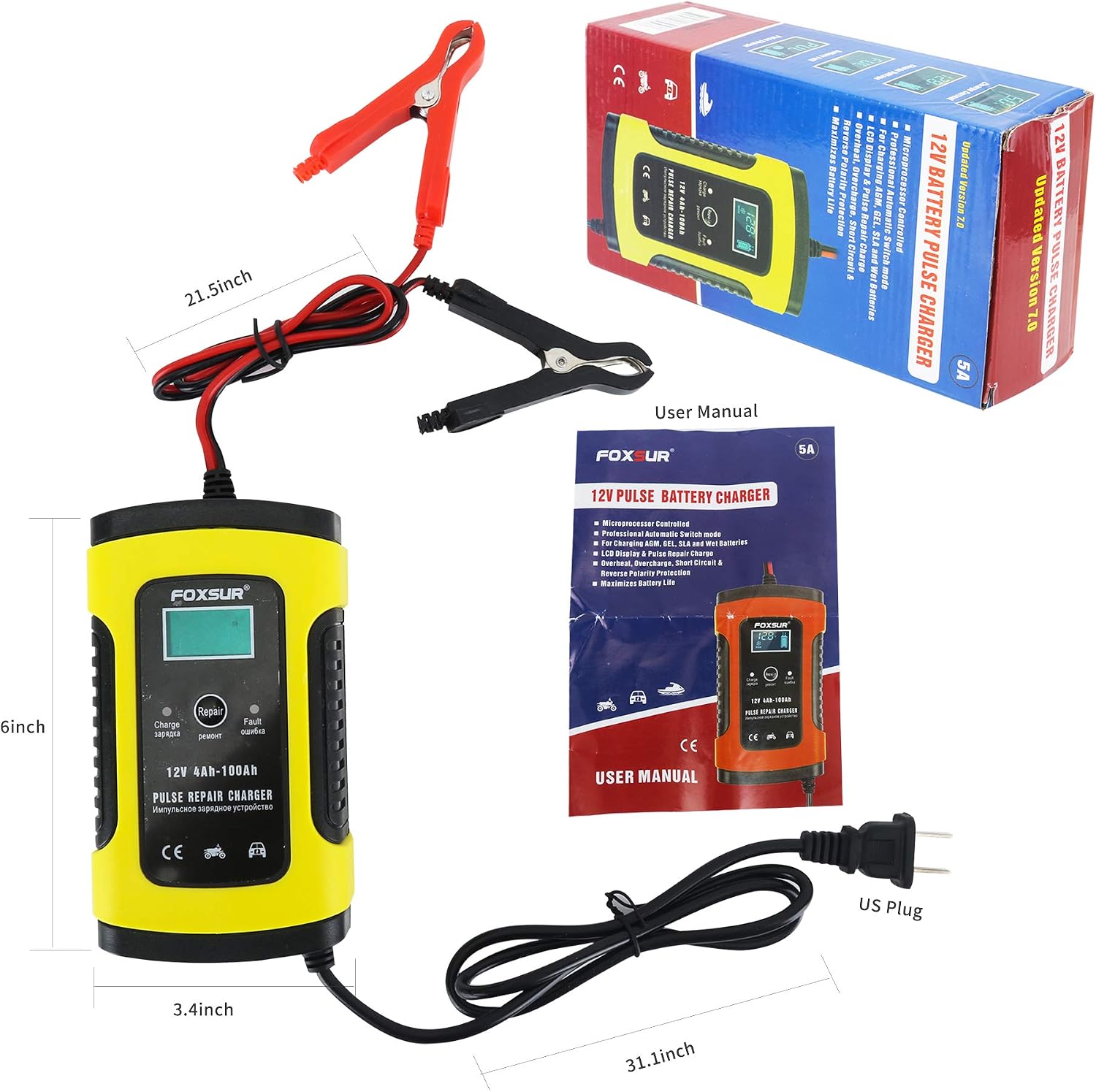 12V 5 Amp Automotive Smart Battery Charger Maintainer for Car, Motorcycle, RV, SUV, Lawn Mower, Boat, RV, SUV, ATV and More