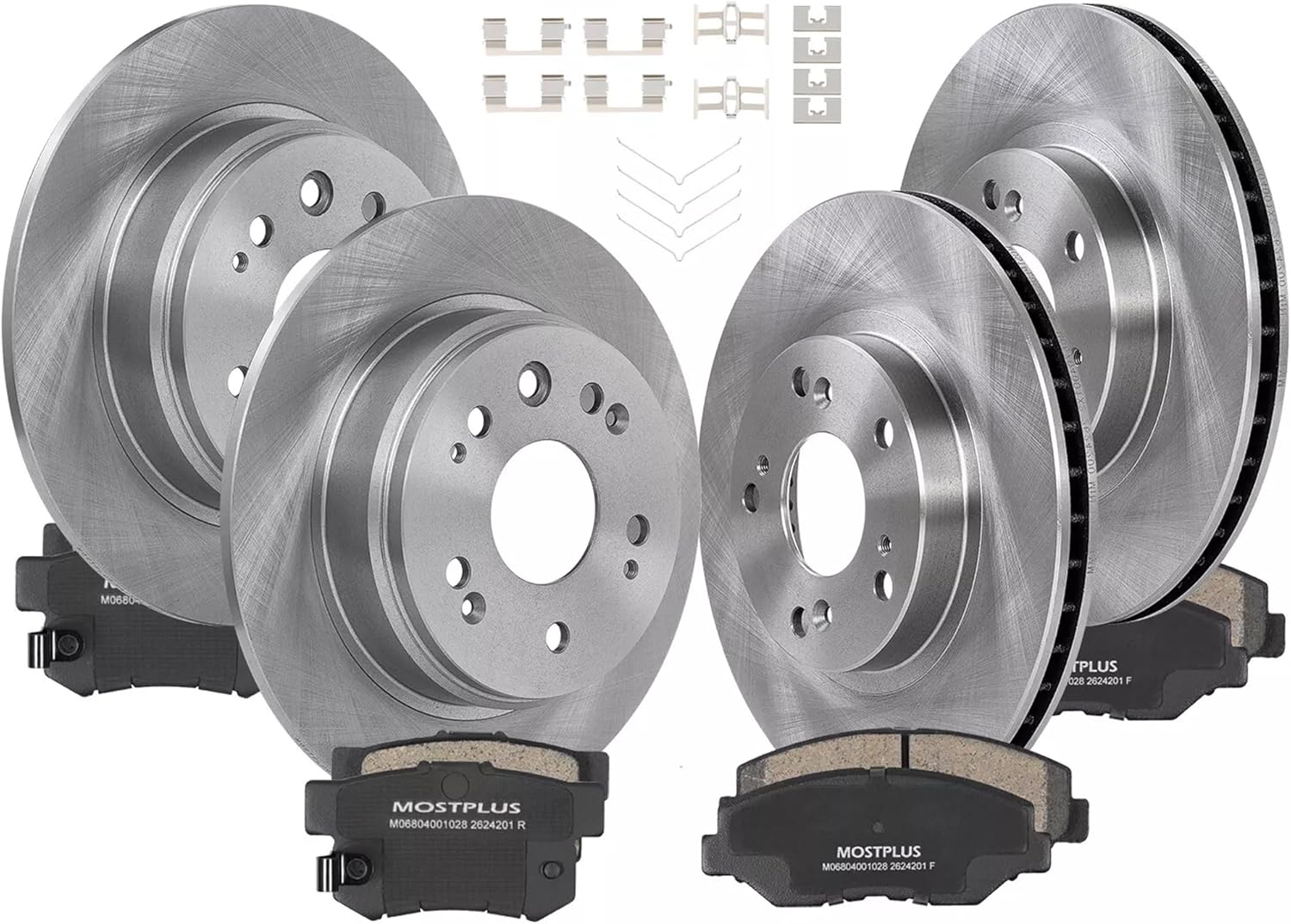 MOSTPLUS 11.1" Front Vented Disc 11.09" Rear Solid Disc Brake Rotors+Ceramic Brake Pad Compatible for 2002 2003 2004 Honda CR-V CRV Rotor Pads Kit
