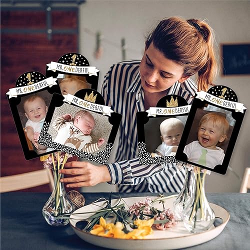 Miniatura 2 de Big Dot of Happiness 1er cumpleaños Little Mr. Onederful - Palitos de centro de mesa para fiesta de primer cumpleaños para niño, 15 piezas