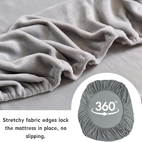 Miniatura 9 de Sábana bajera de terciopelo tamaño individual XL, funda protectora de colchón de felpa de vellón con bolsillo profundo de 15 pulgadas, sábana