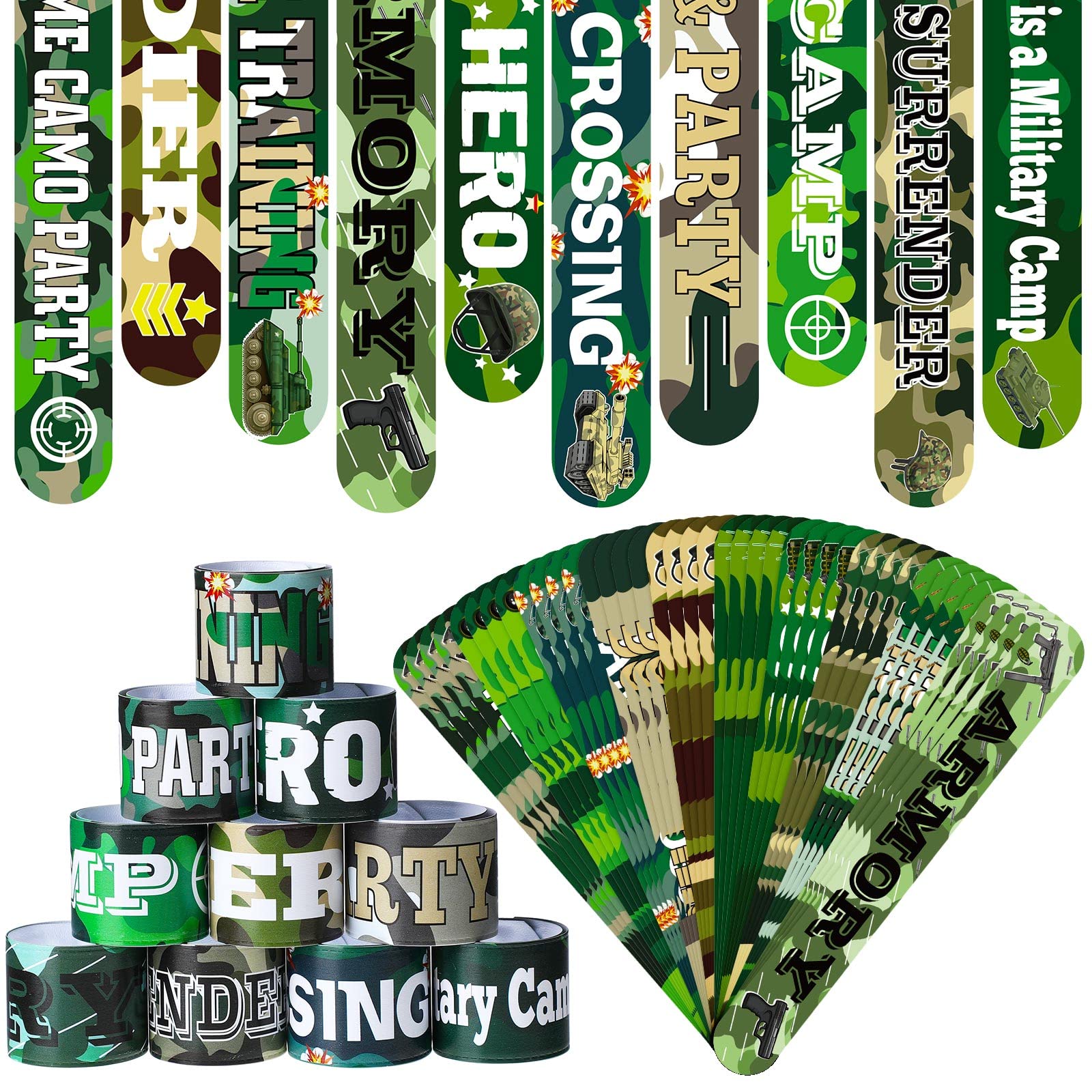 Civaner 40 Pcs Army Party Favors Camo Slap Bracelets for Kids Camo Wristbands Bracelets for Boy Kids Adult for Army Camo Birthday Party Decorations