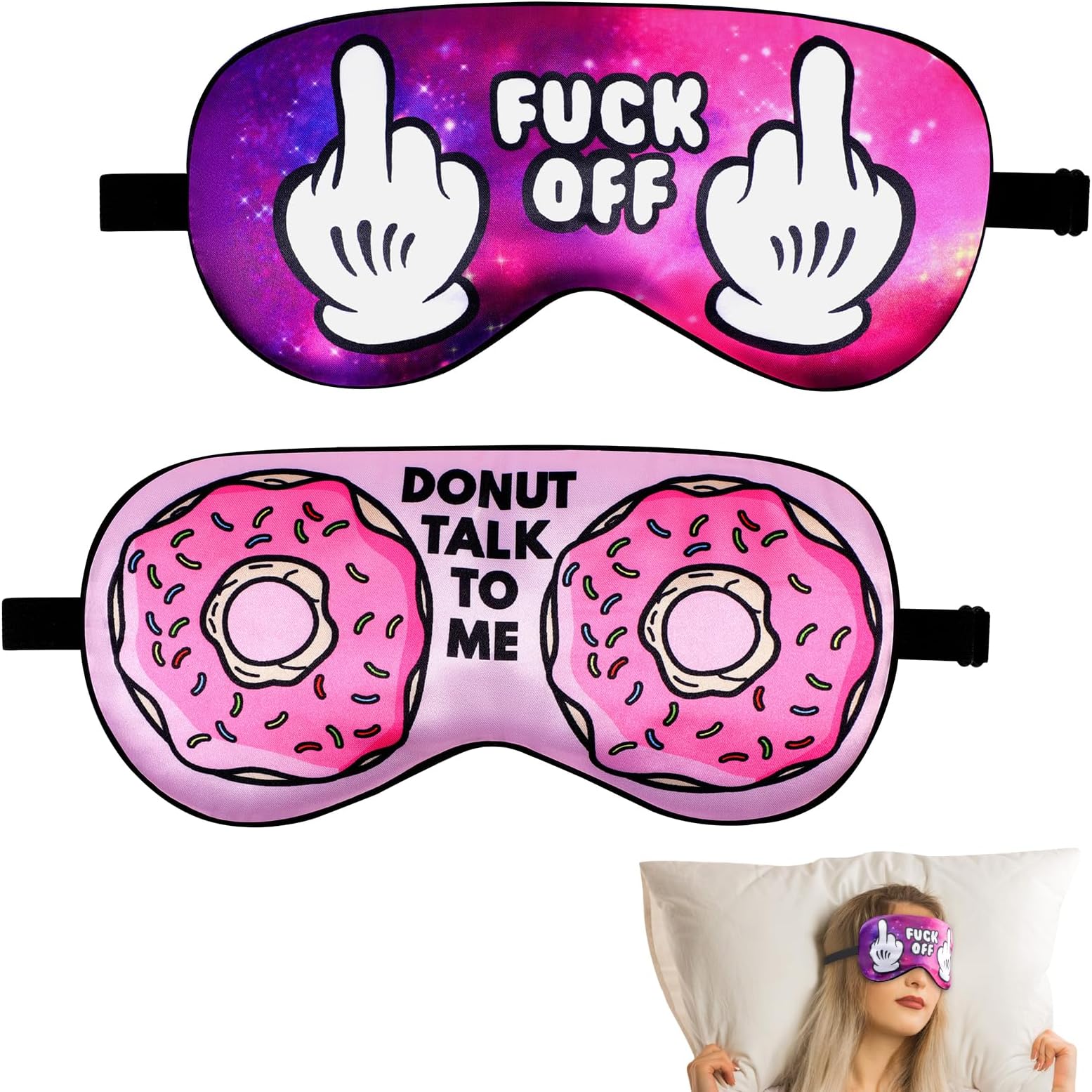 Novelty Funny Sleep Eye Mask Donut Eye Cover Blackout Travel Sleep Aid Rest Blindfold Rude Joke (2PCS)