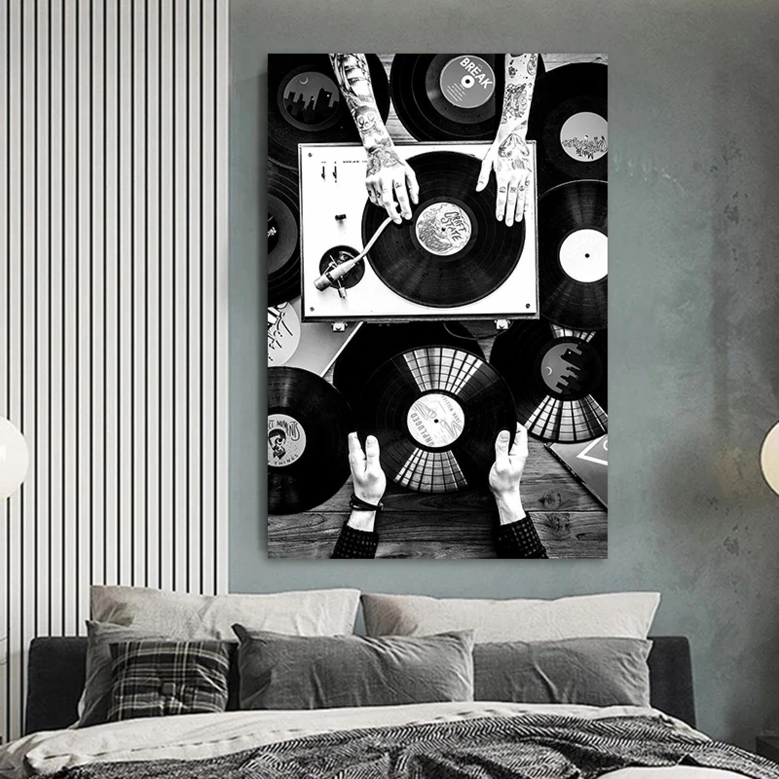 BMGKYAGL DJ muzyka płyta winylowa sztuka retro kreatywne plakaty i druki obraz ścienny na płótnie obraz plakat dekoracja salonu 40 x 60 cm ramka
