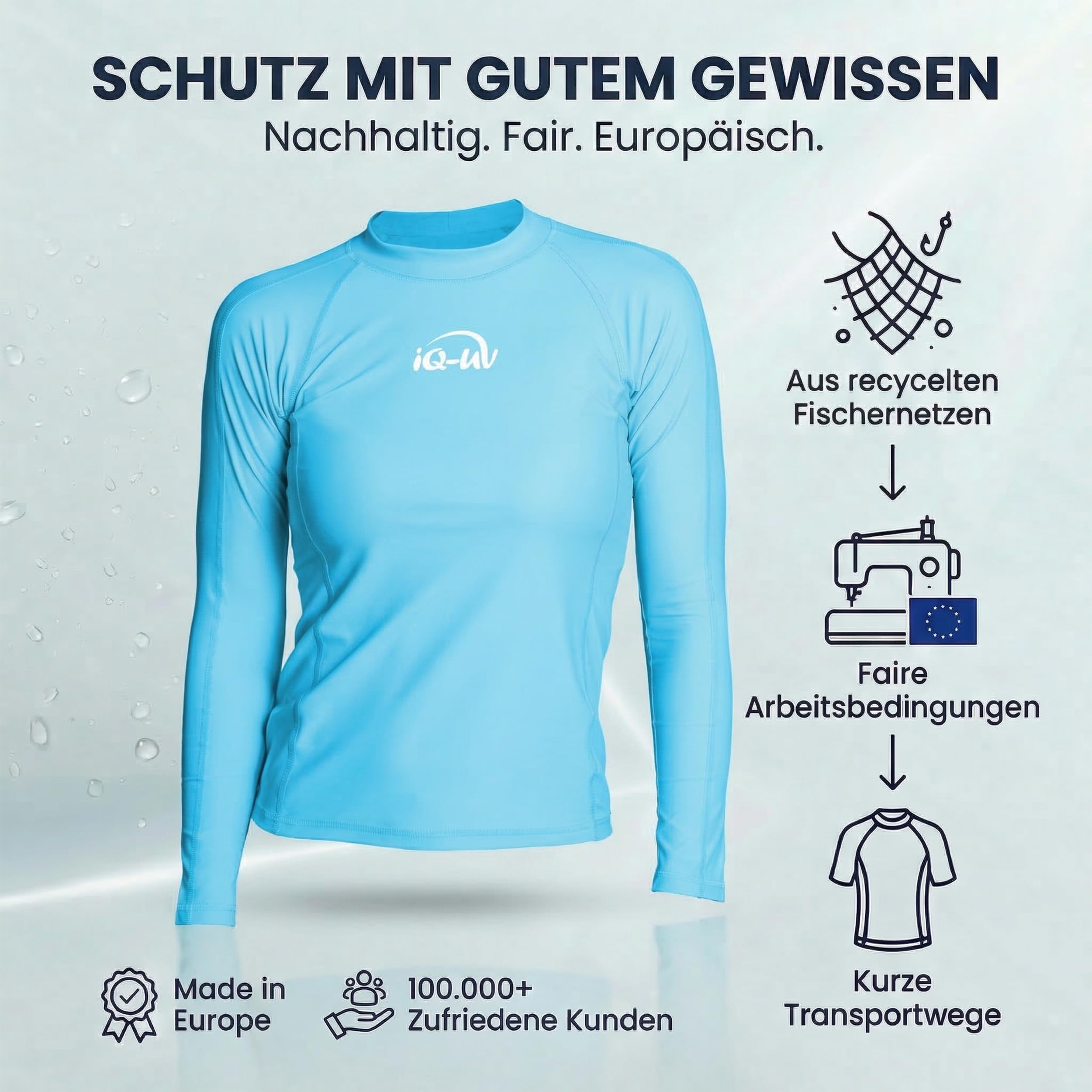 iQ-UV Sportshirt Damen Langarm Slim Fit – UV Shirt für Damen für Wasser & Sport – Rash Guard mit UV-Schutz – Langarm Sportshirt – Ideal zum Schnorcheln und Schwimmen