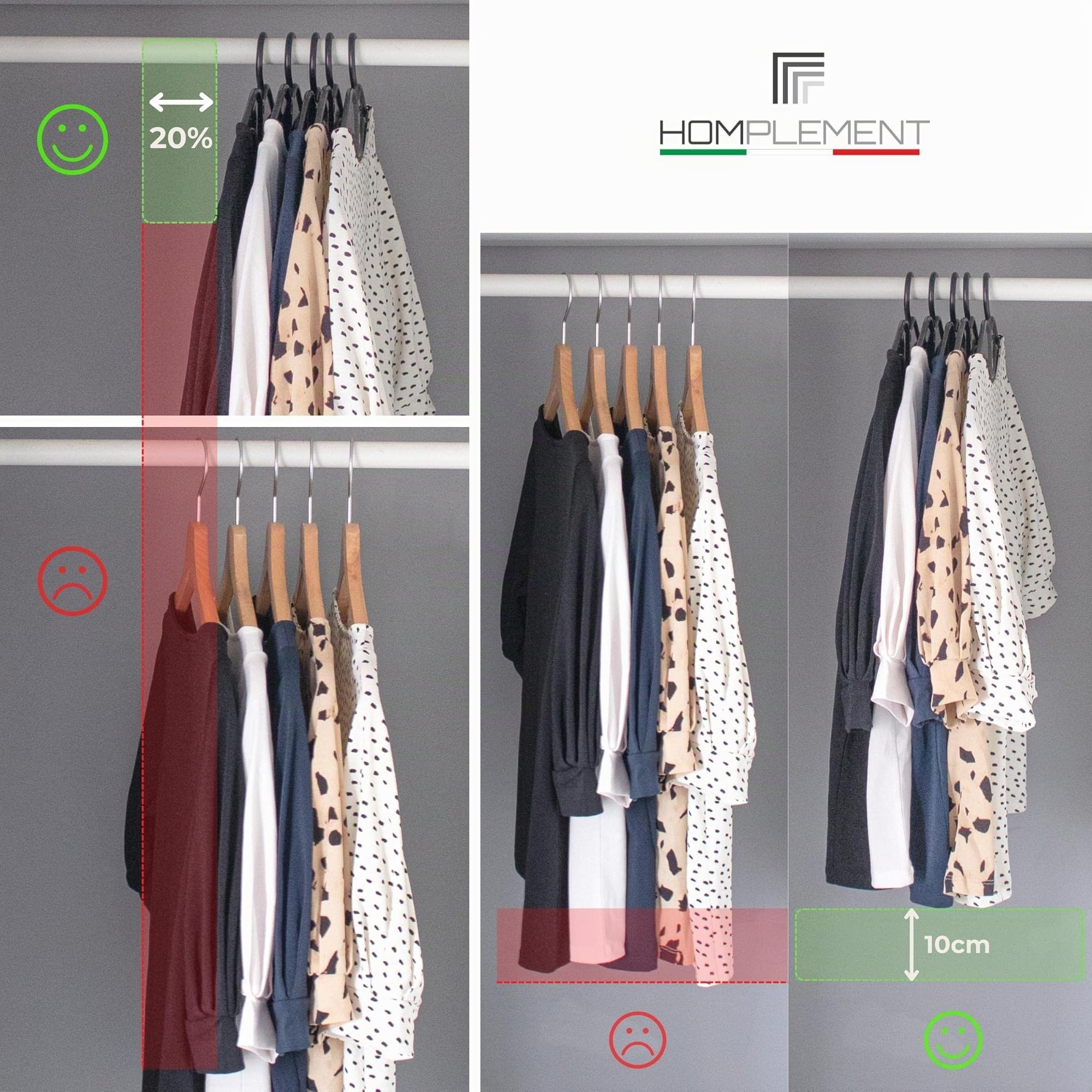 Perchas ahorradoras de Espacio – 20 Unidades – con Gancho Ajustable – Perchas – Perchas para Armario – Organizador Armario Ahorro de Espacio – Perchero (Negro, 20 Piezas)