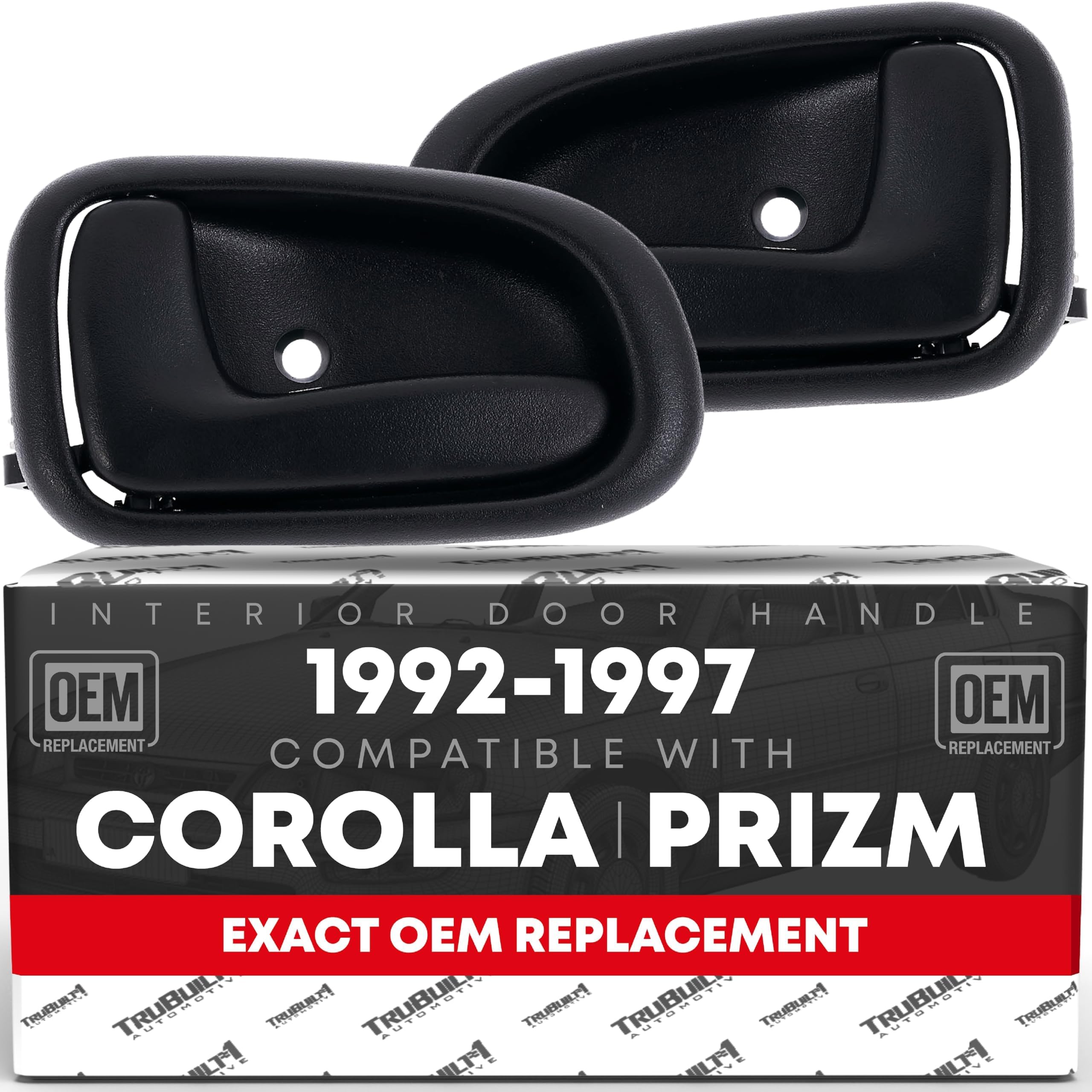 TRUBUILT1 AUTOMOTIVE Interior Door Handle Set, Left & Right - Compatible with 1993-1997 Toyota Corolla, Chevrolet Prizm - Gray, Plastic - OEM 69206-12130-G, 69205-12130-G