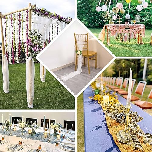 Miniatura 5 de Efavormart - Camino de mesa de organza transparente arrugado de 9 pies, color azul polvoriento, camino de mesa de gasa brillante prémium