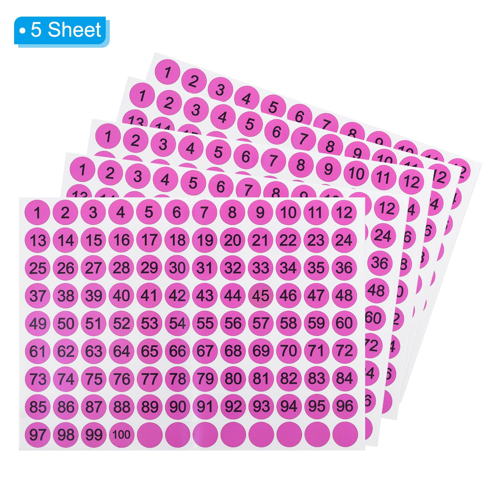 PATIKIL Pink Round Number Sticker, 0.8" (2cm), 5 Pcs Waterproof Vinyl Decal for Inventory Storage, Organization - Image 3