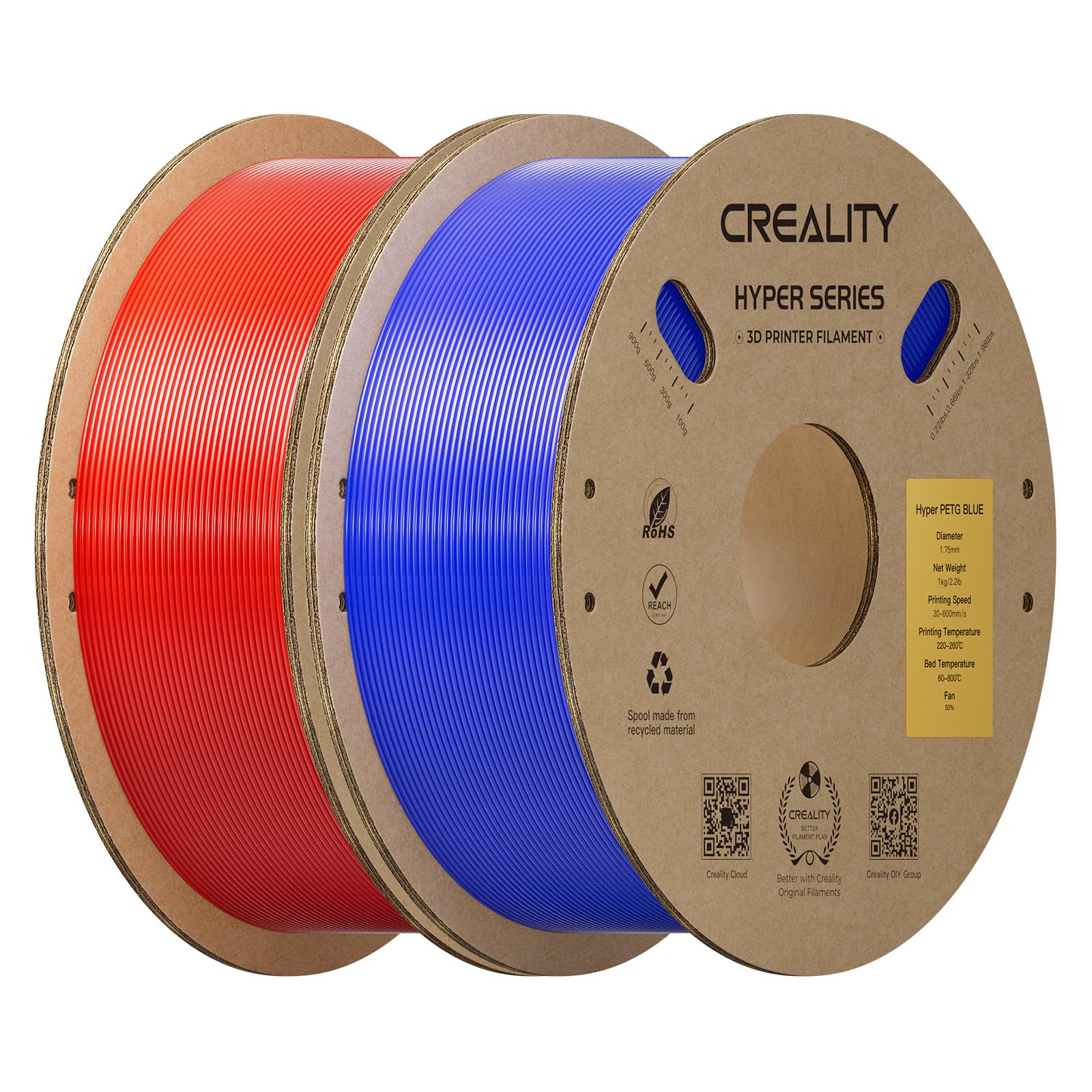 Creality Hyper PETG Filament 2KG,Blue&amp;Red, 1-Pack
