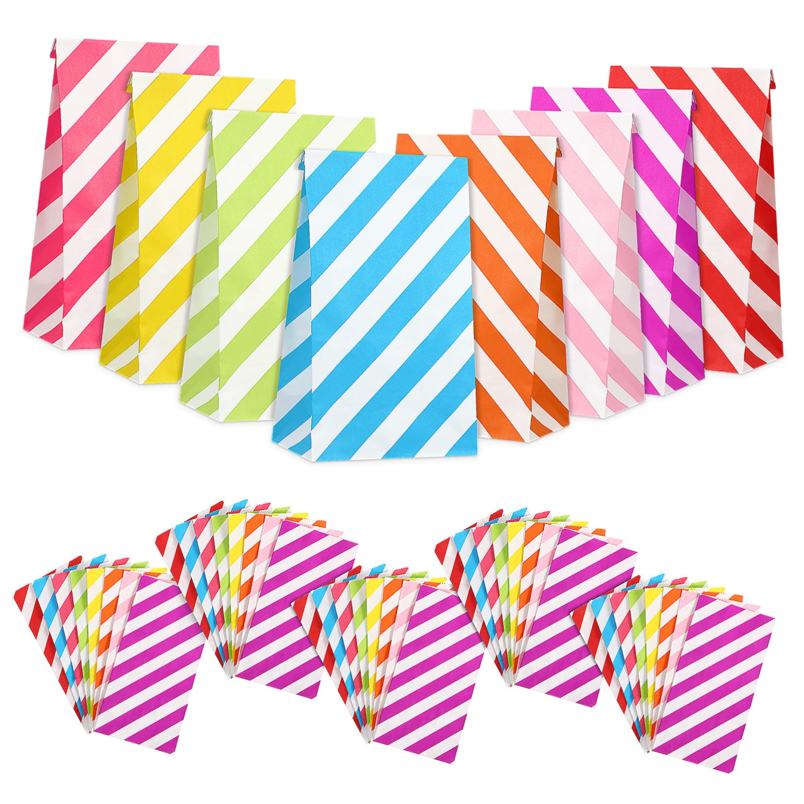 TOGEVAL 80 Stück Teiliges Bunte Papiertüten Kleine Geschenktüten Flacher Stabile Papiertragetaschen für Party Snacks Süßigkeiten Kekse Verpackung