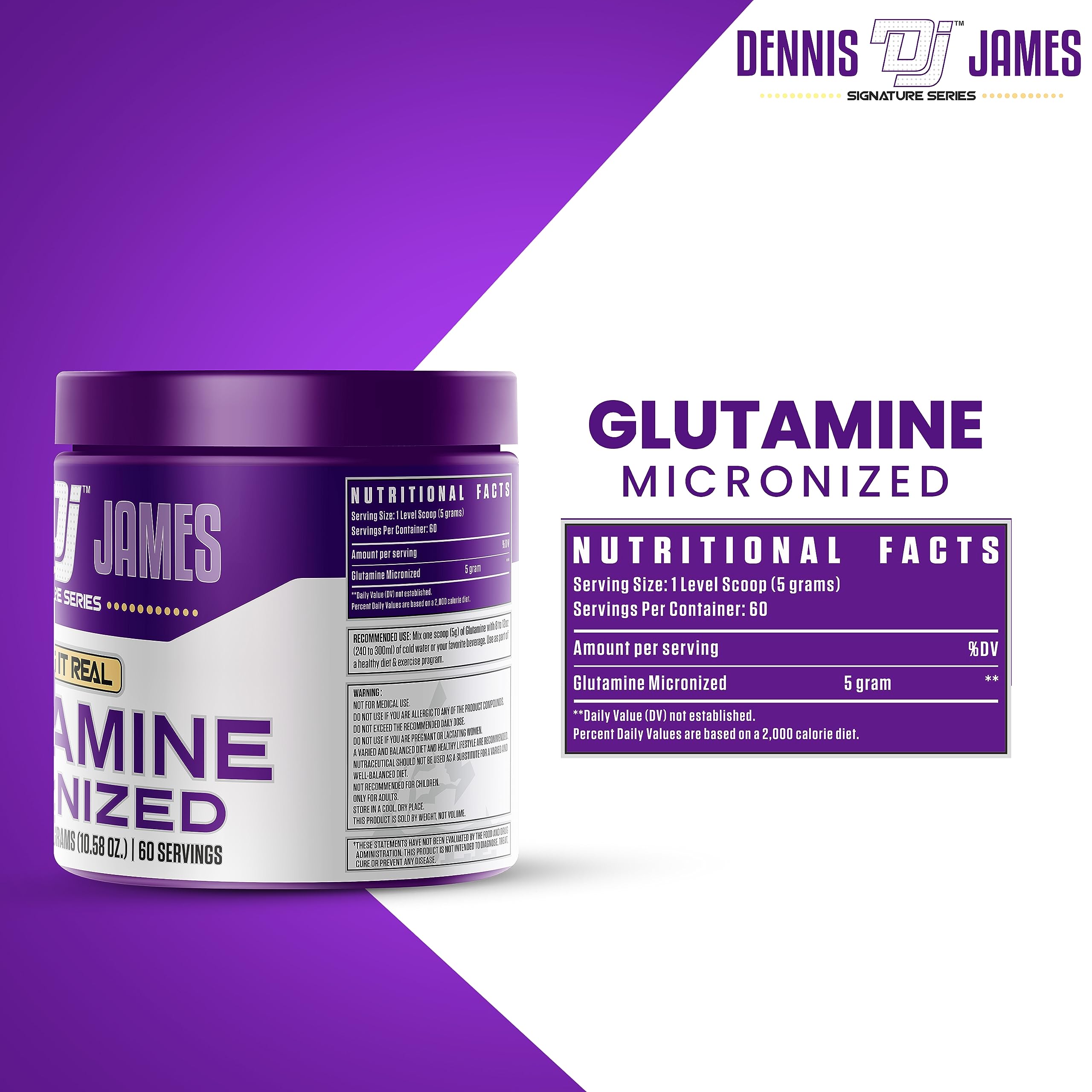 Dennis James Signature Series Glutamine Micronized | Premium Muscle Recovery & Immune Support | 60 Servings, 300g — Amazon image 5